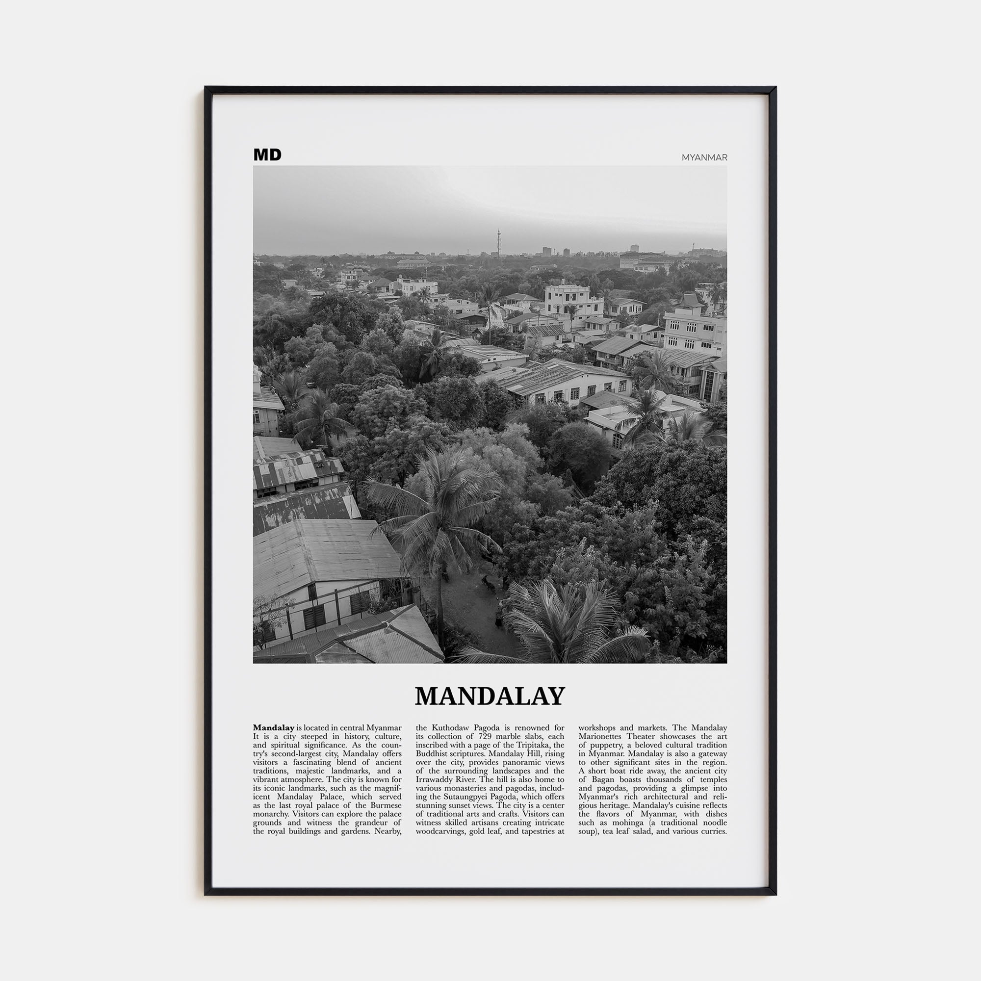 Mandalay Travel B&W Poster