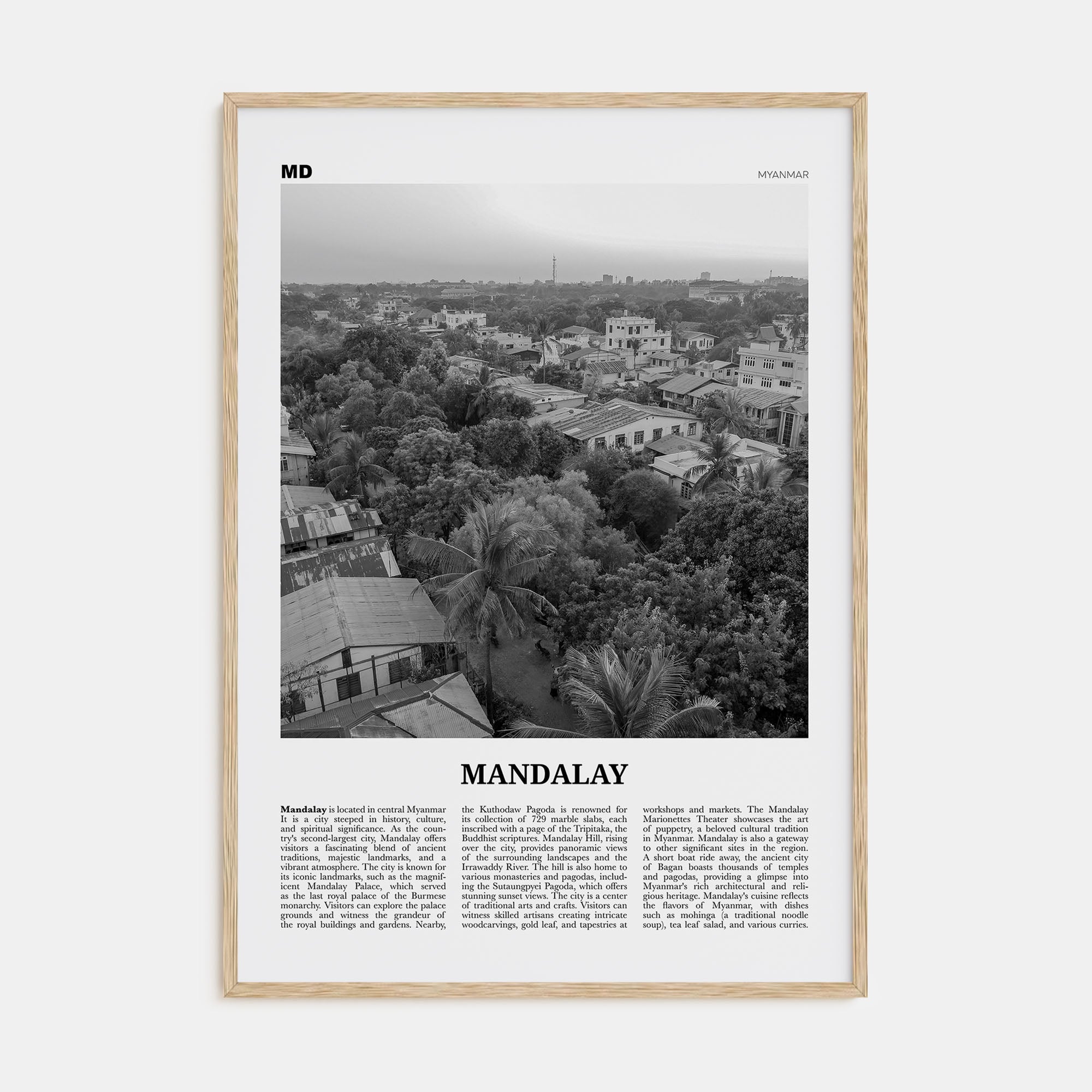 Mandalay Travel B&W Poster