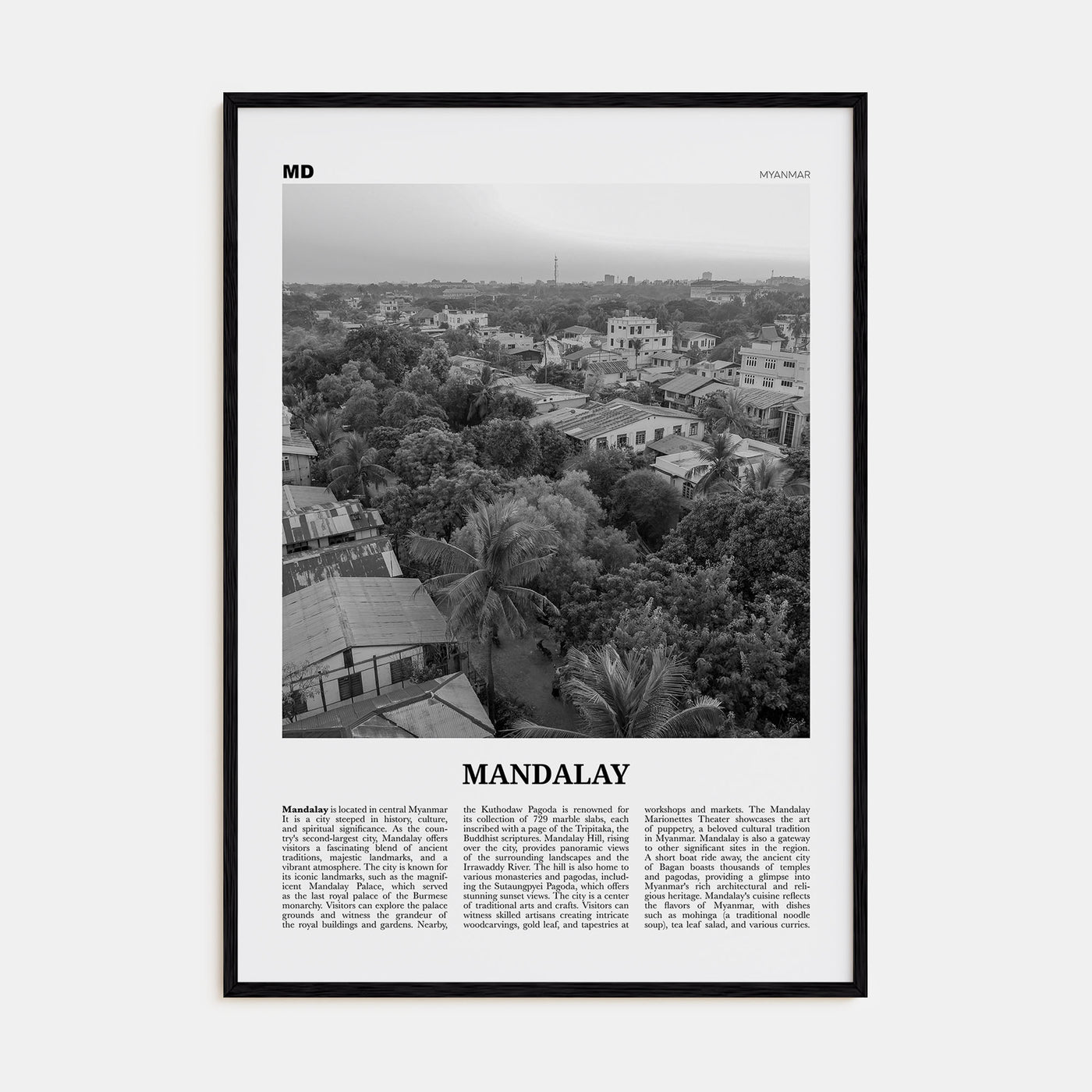 Mandalay Travel B&W Poster