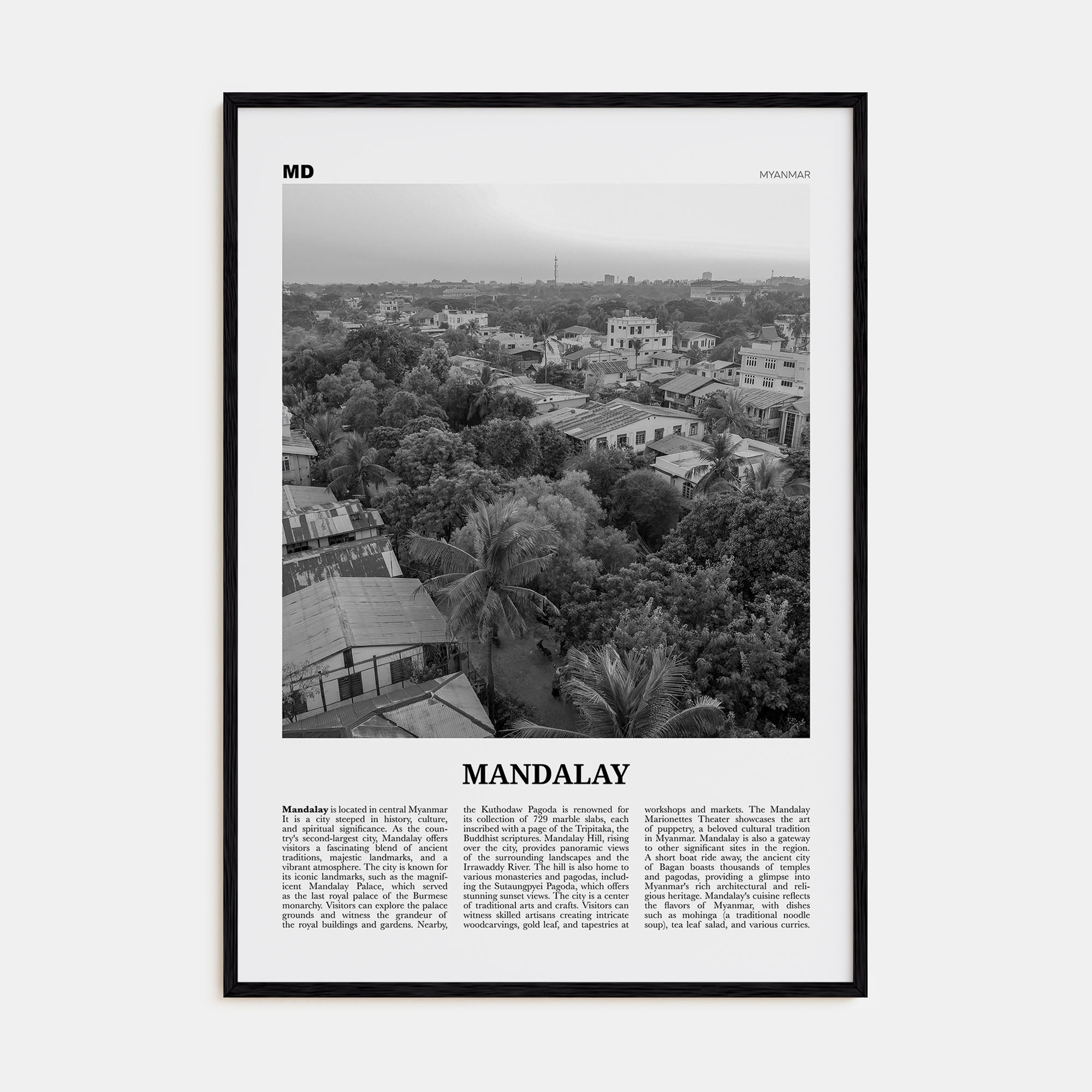 Mandalay Travel B&W Poster