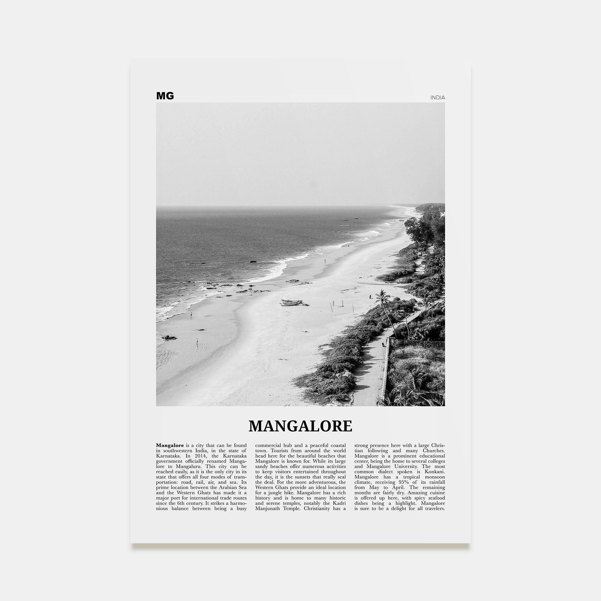 Mangalore Travel B&W Poster