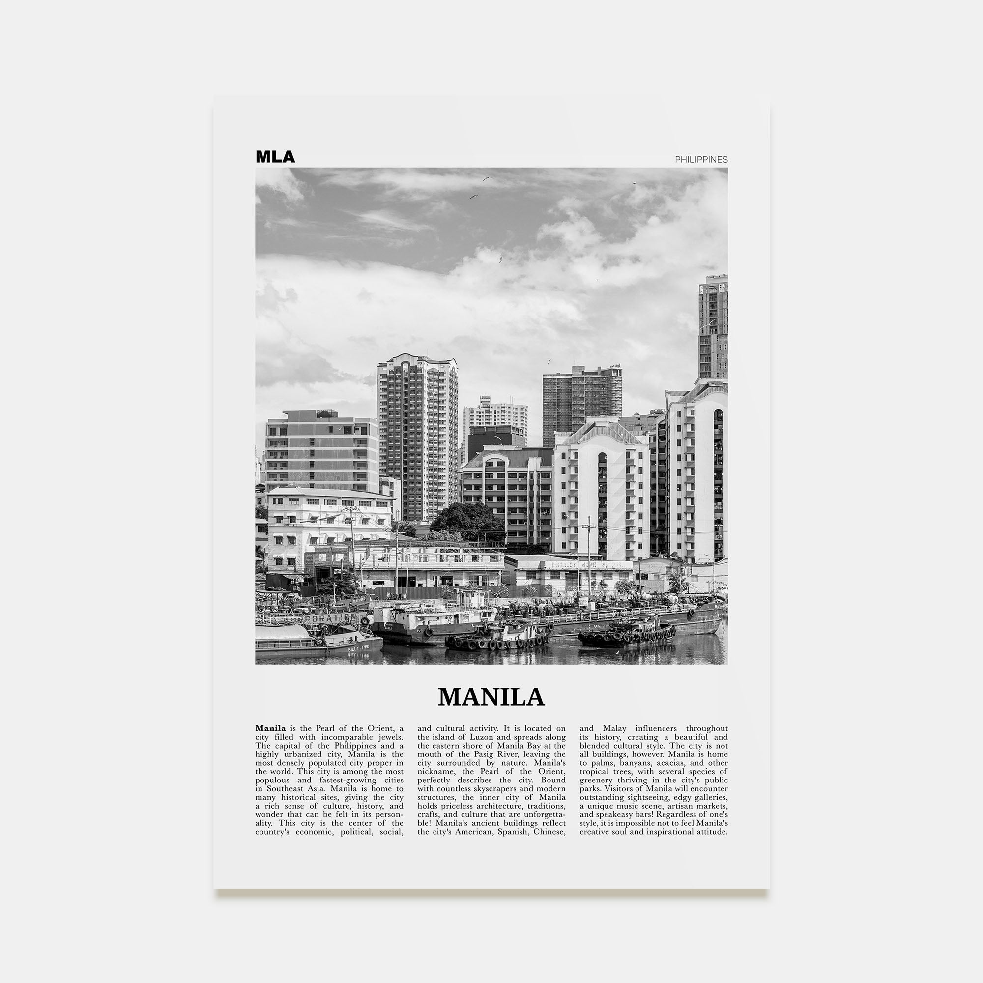 Manila Travel B&W No 3 Poster