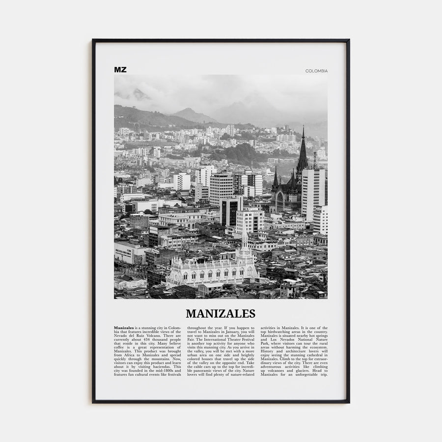 Manizales Travel B&W Poster