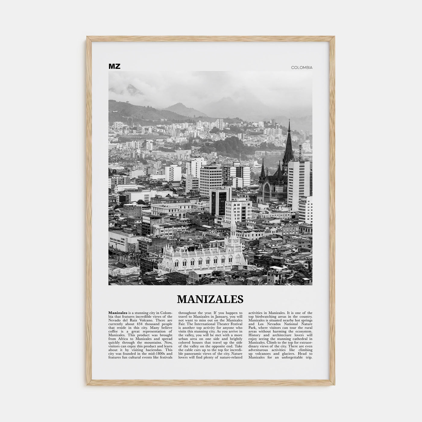 Manizales Travel B&W Poster