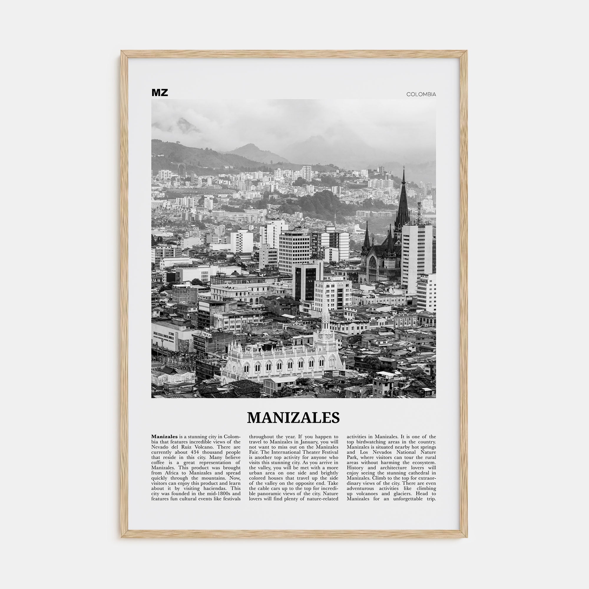 Manizales Travel B&W Poster