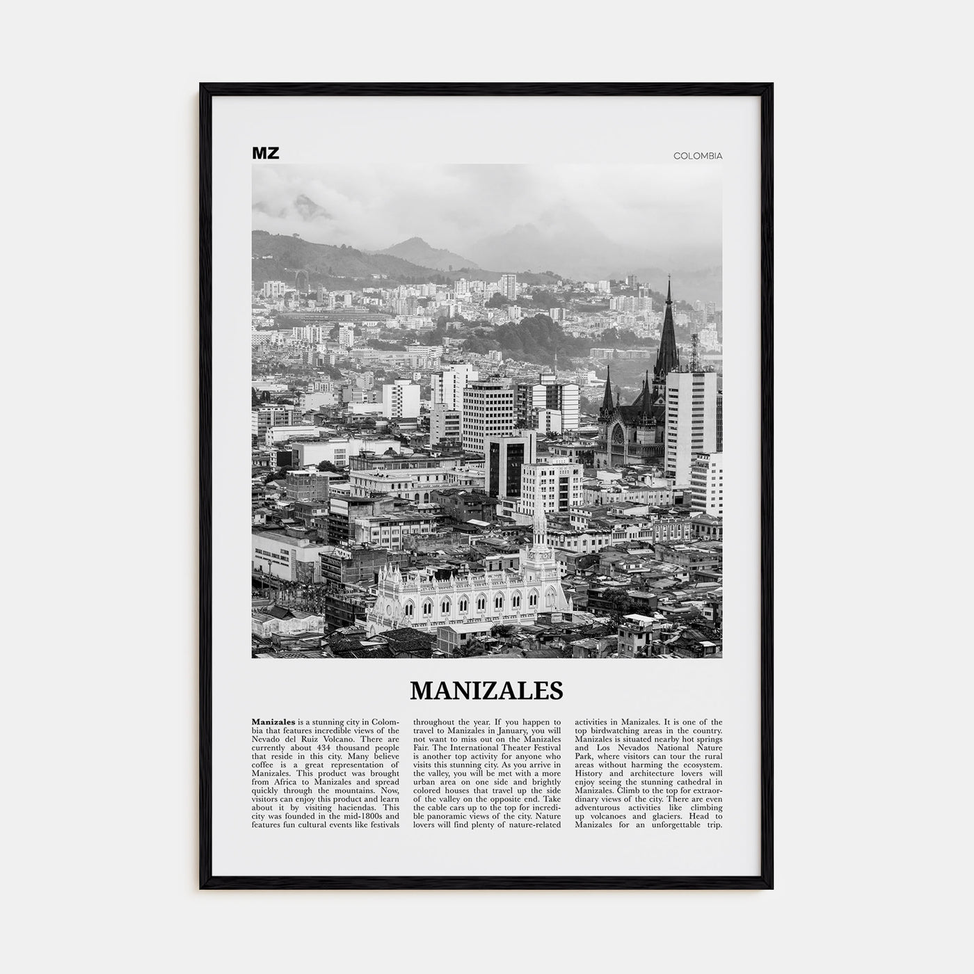 Manizales Travel B&W Poster