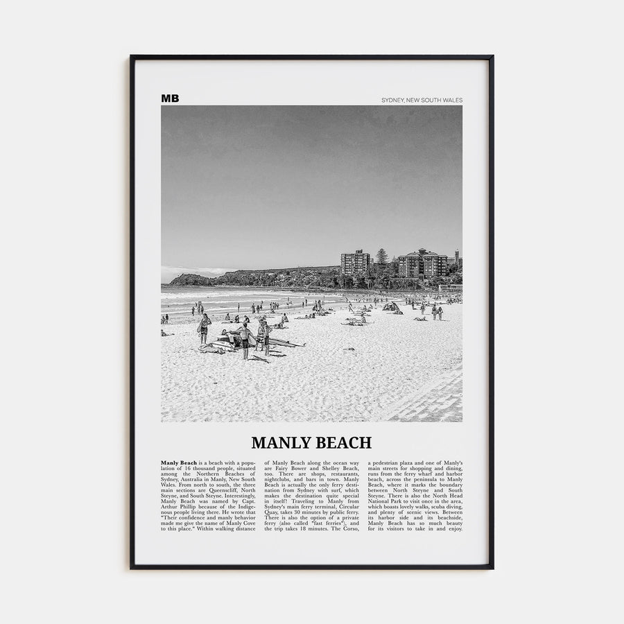 Manly Beach Travel B&W Poster