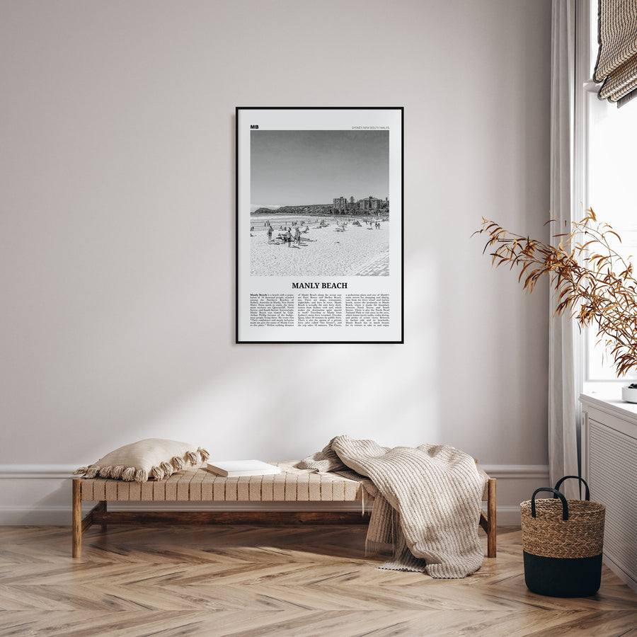 Manly Beach Travel B&W Poster