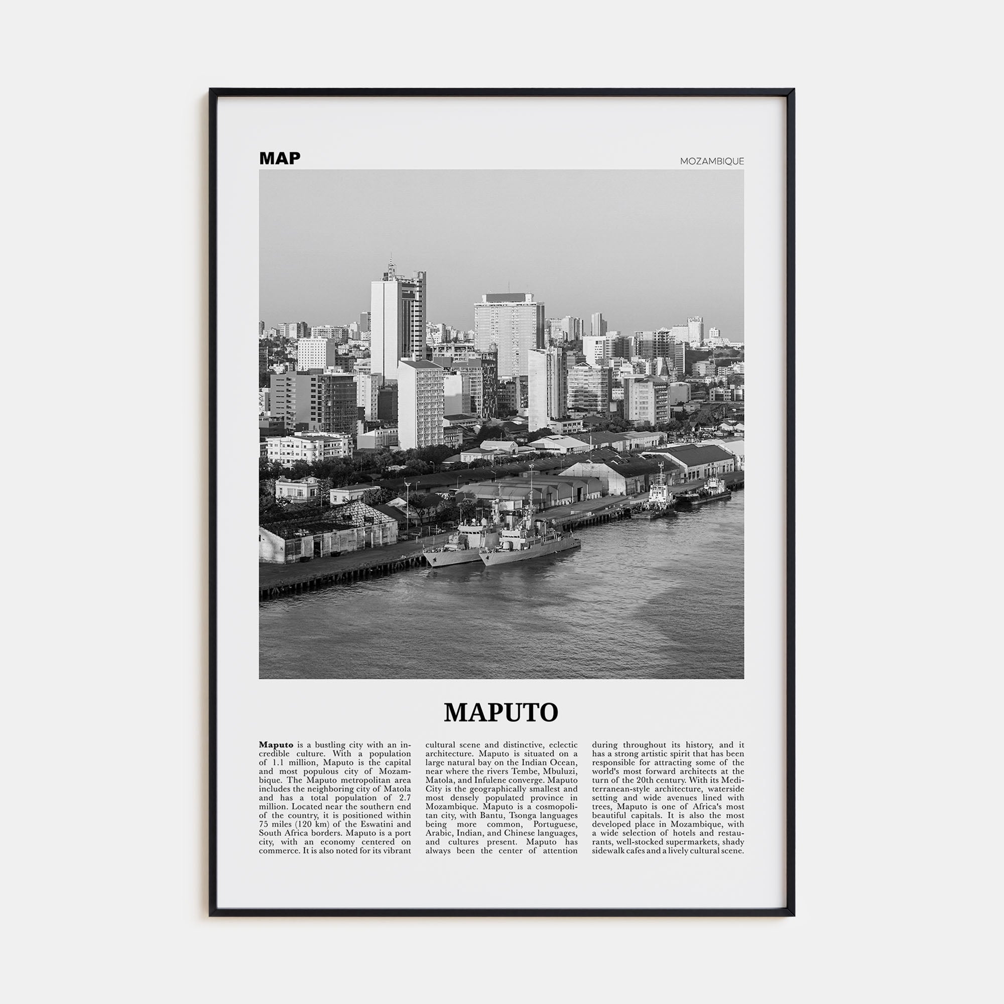 Maputo Travel B&W Poster
