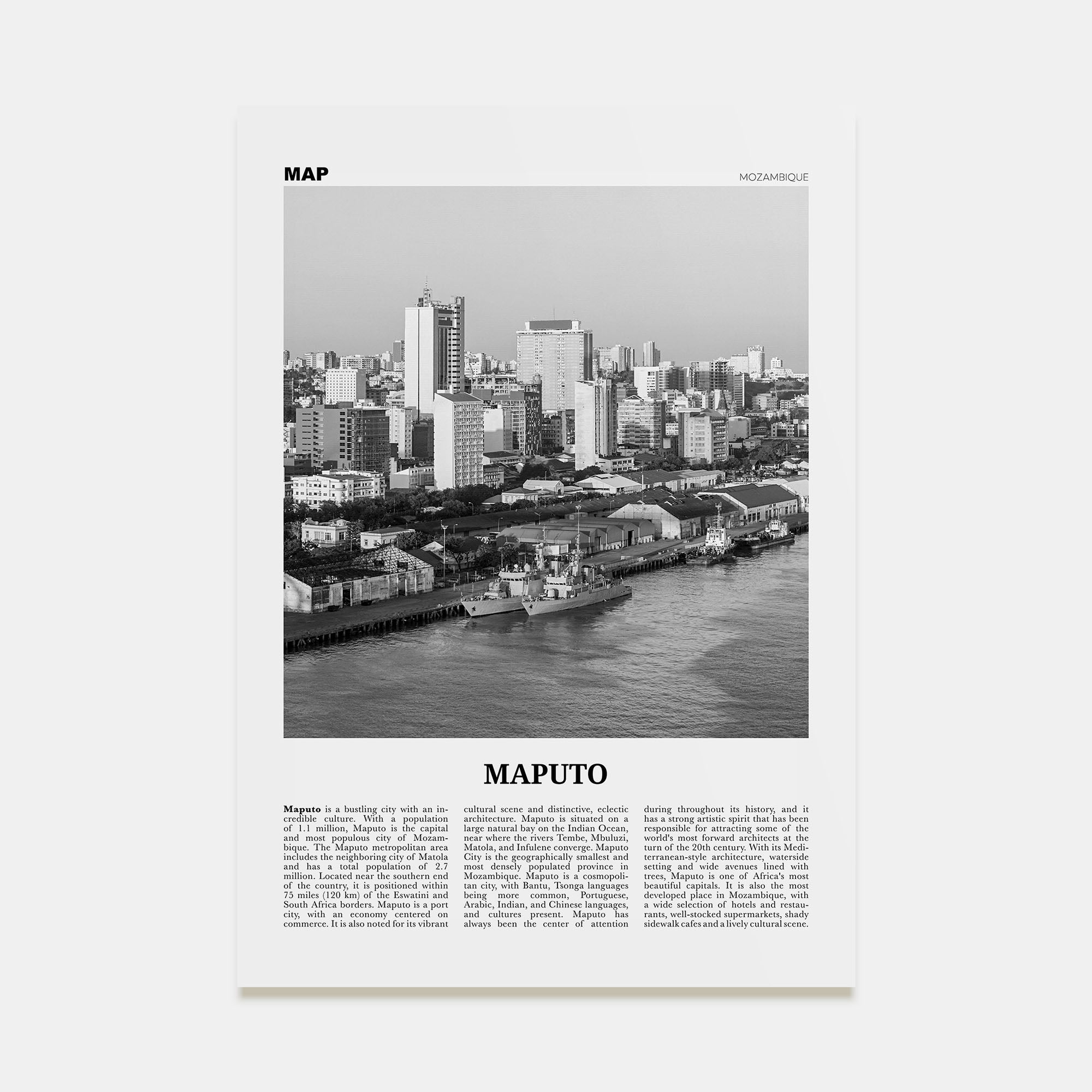 Maputo Travel B&W Poster