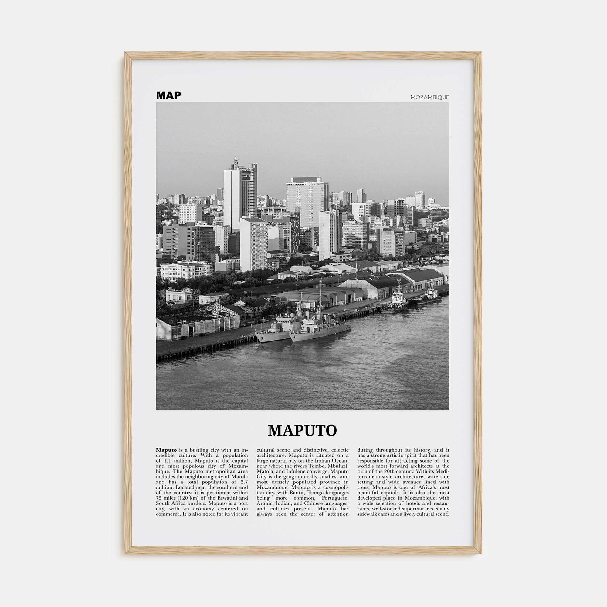 Maputo Travel B&W Poster