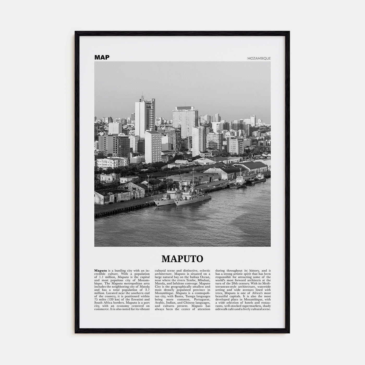 Maputo Travel B&W Poster