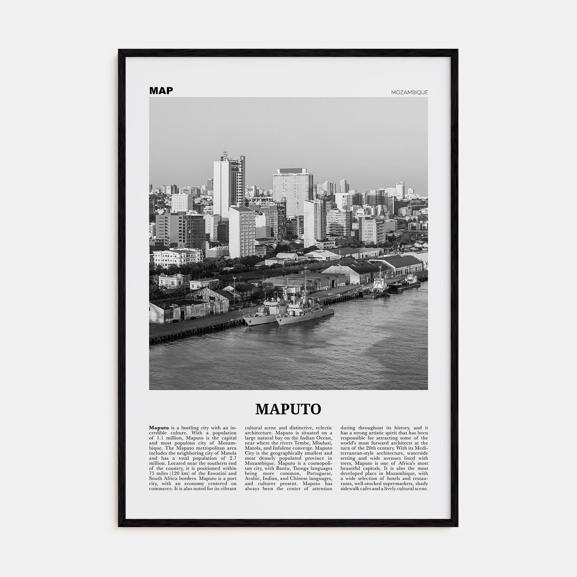 Maputo Travel B&W Poster