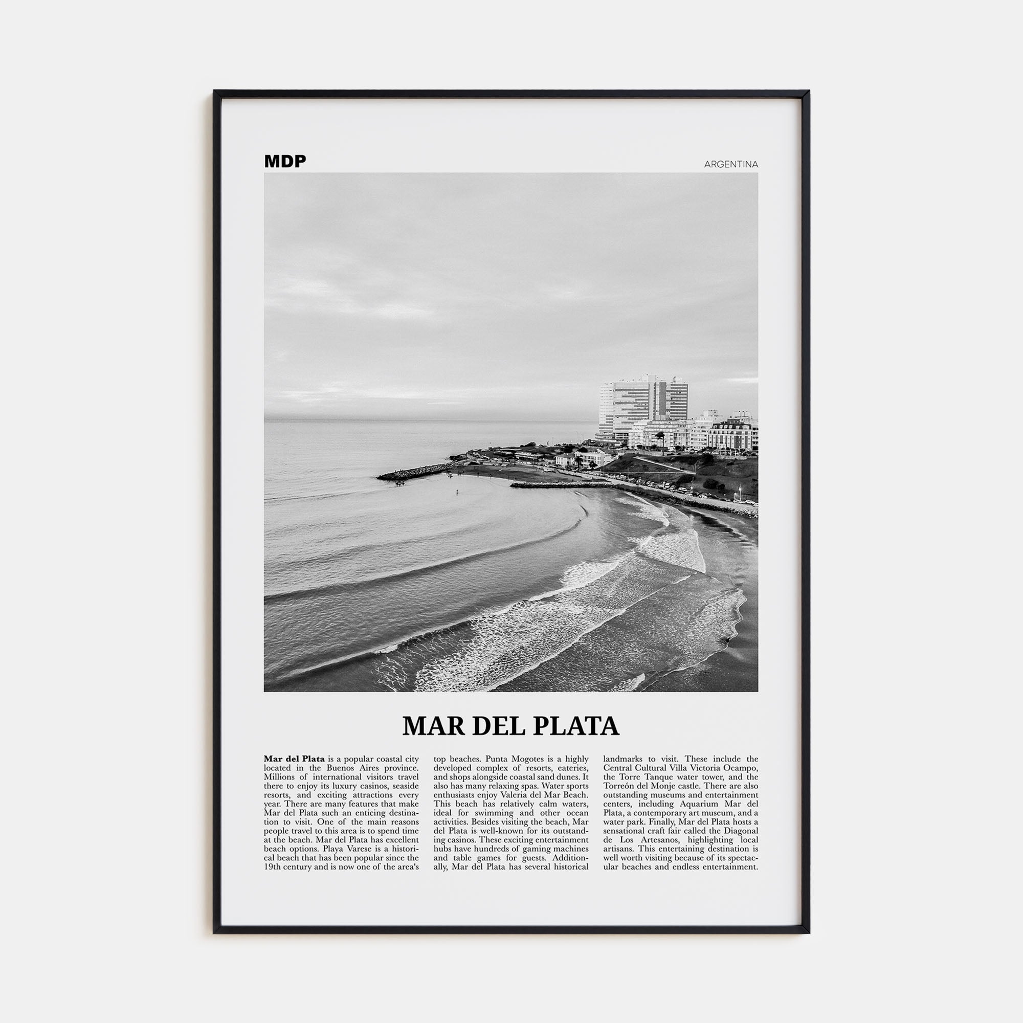 Mar del Plata Travel B&W Poster