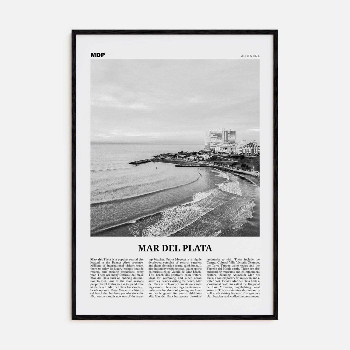 Mar del Plata Travel B&W Poster