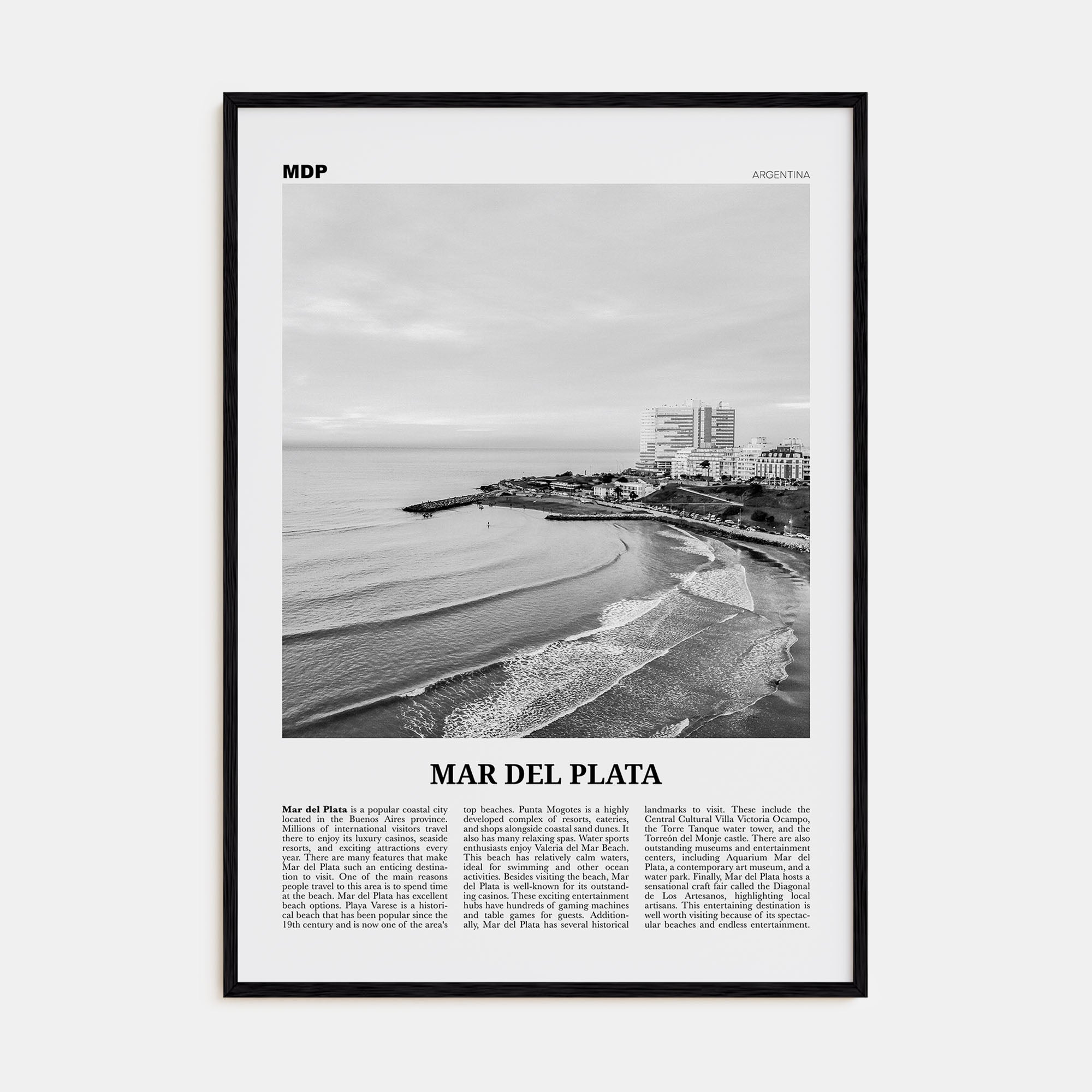 Mar del Plata Travel B&W Poster