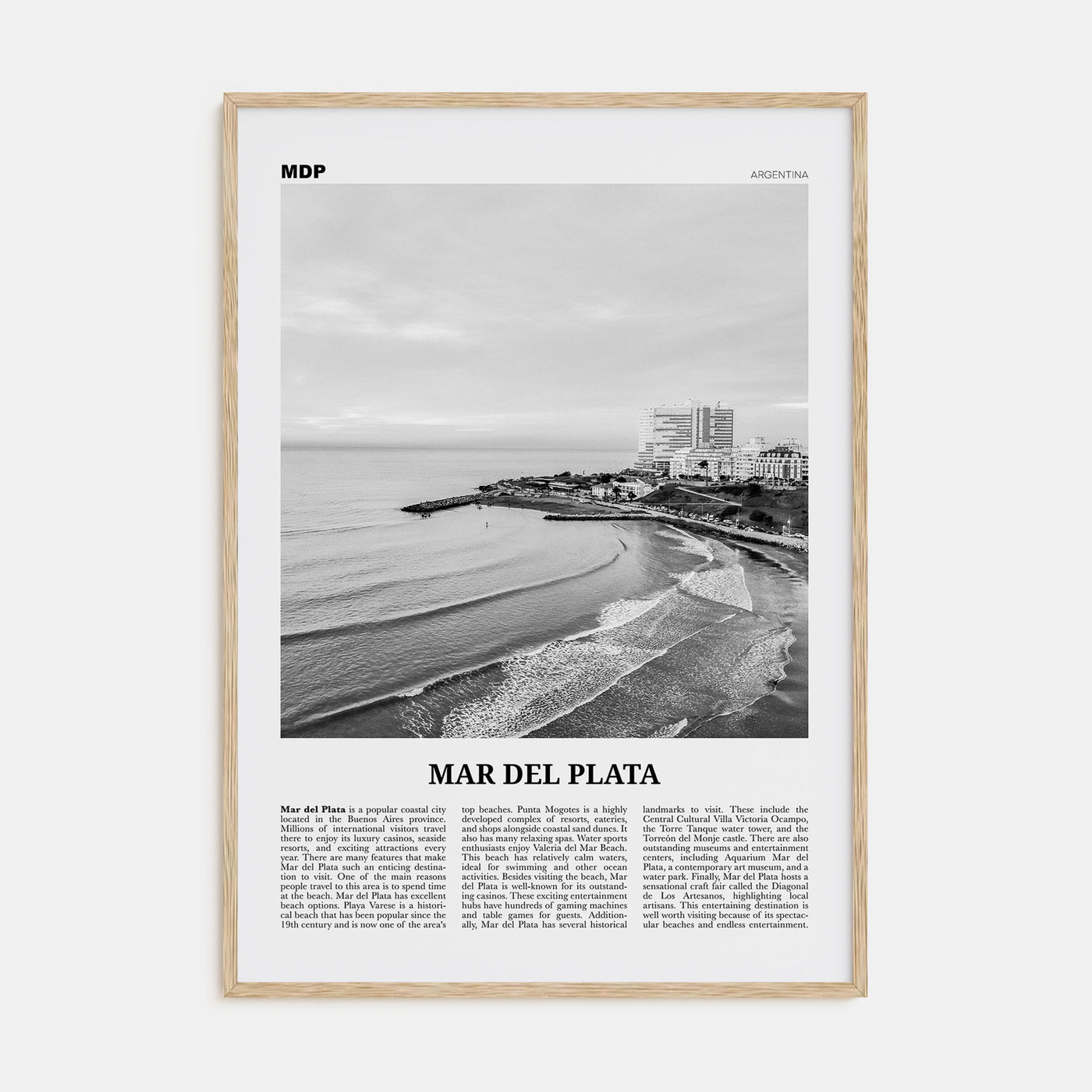 Mar del Plata Travel B&W Poster