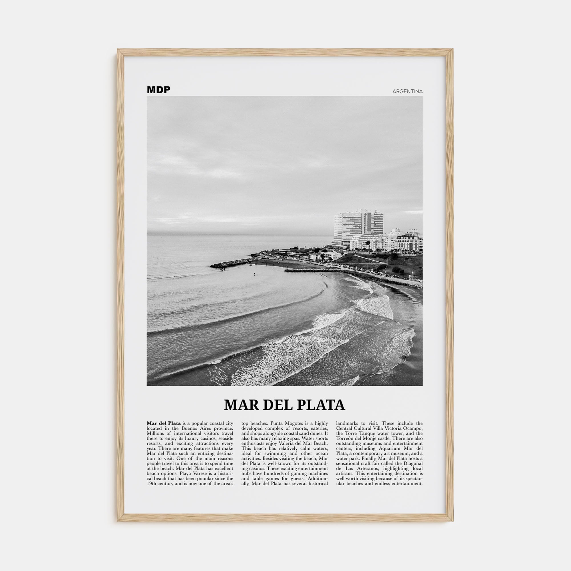 Mar del Plata Travel B&W Poster