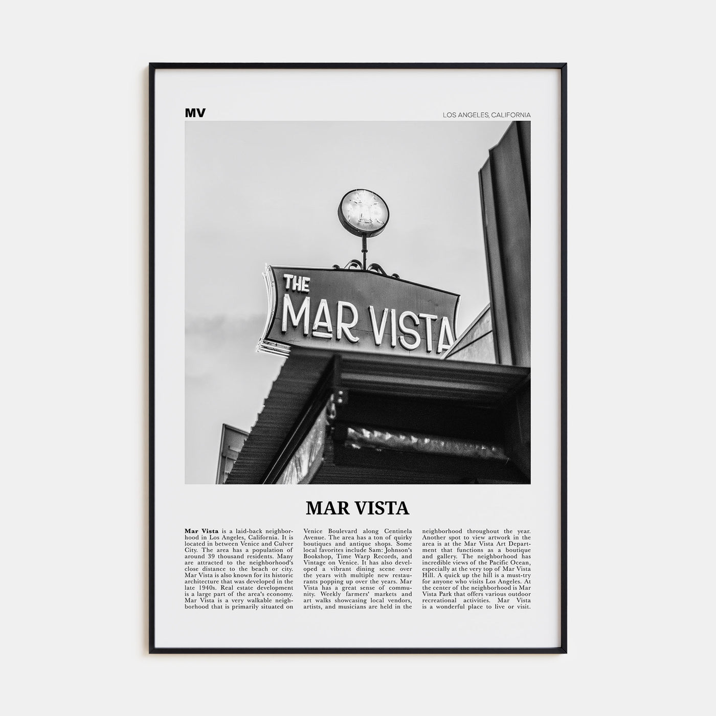 Mar Vista Travel B&W Poster