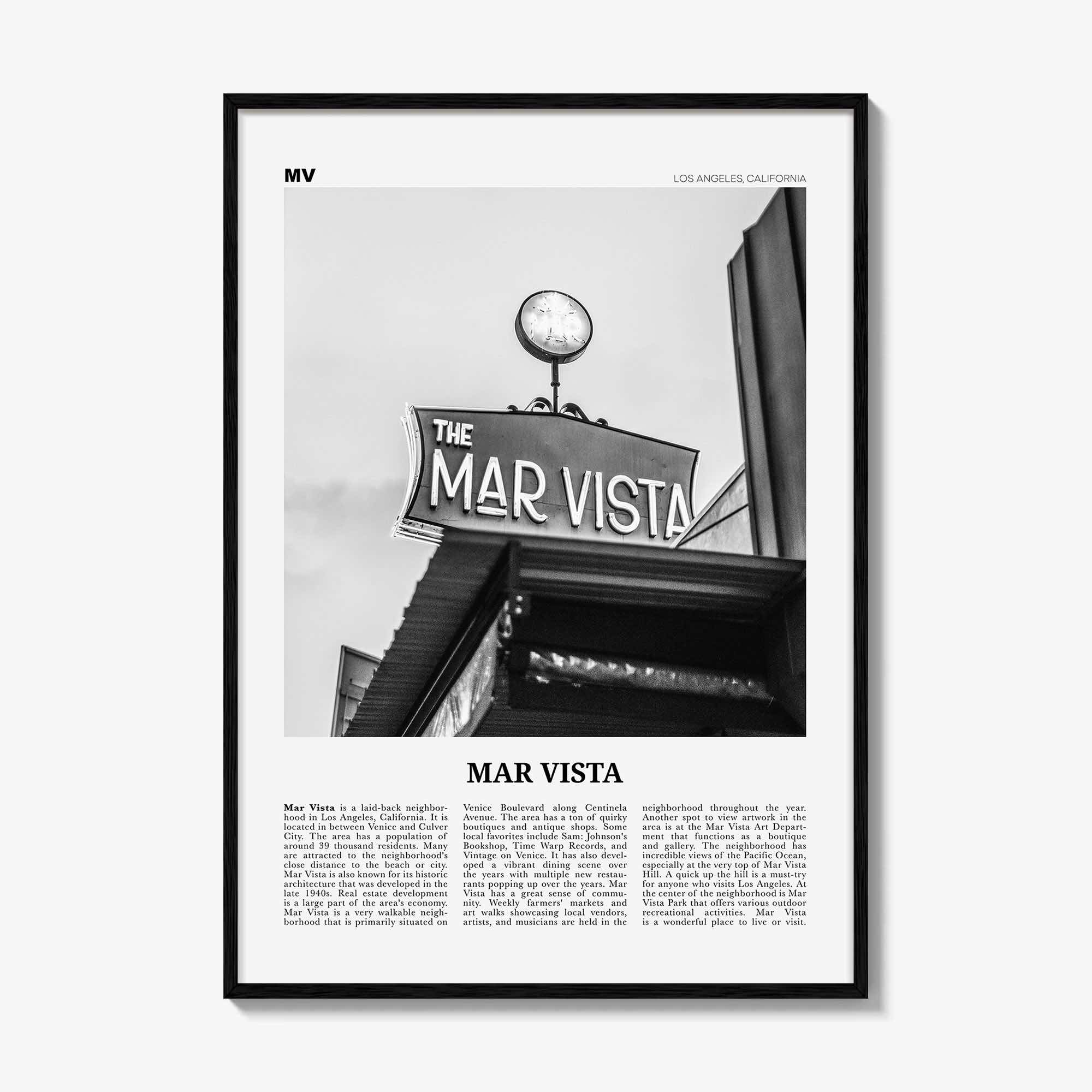 Mar Vista Print Black and White, Mar Vista Wall Art, Mar Vista Poster, Mar Vista Photo, Mar Vista Wall Décor, Los Angeles, California, USA