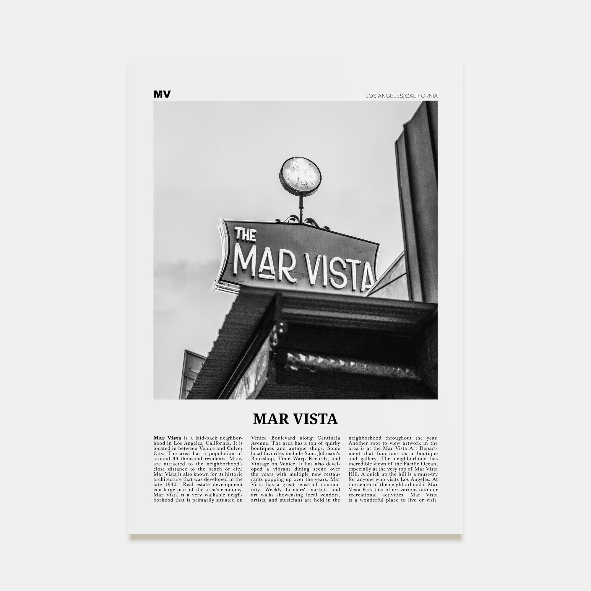 Mar Vista Travel B&W Poster