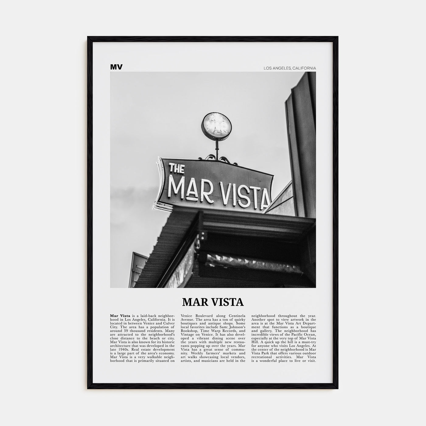 Mar Vista Travel B&W Poster