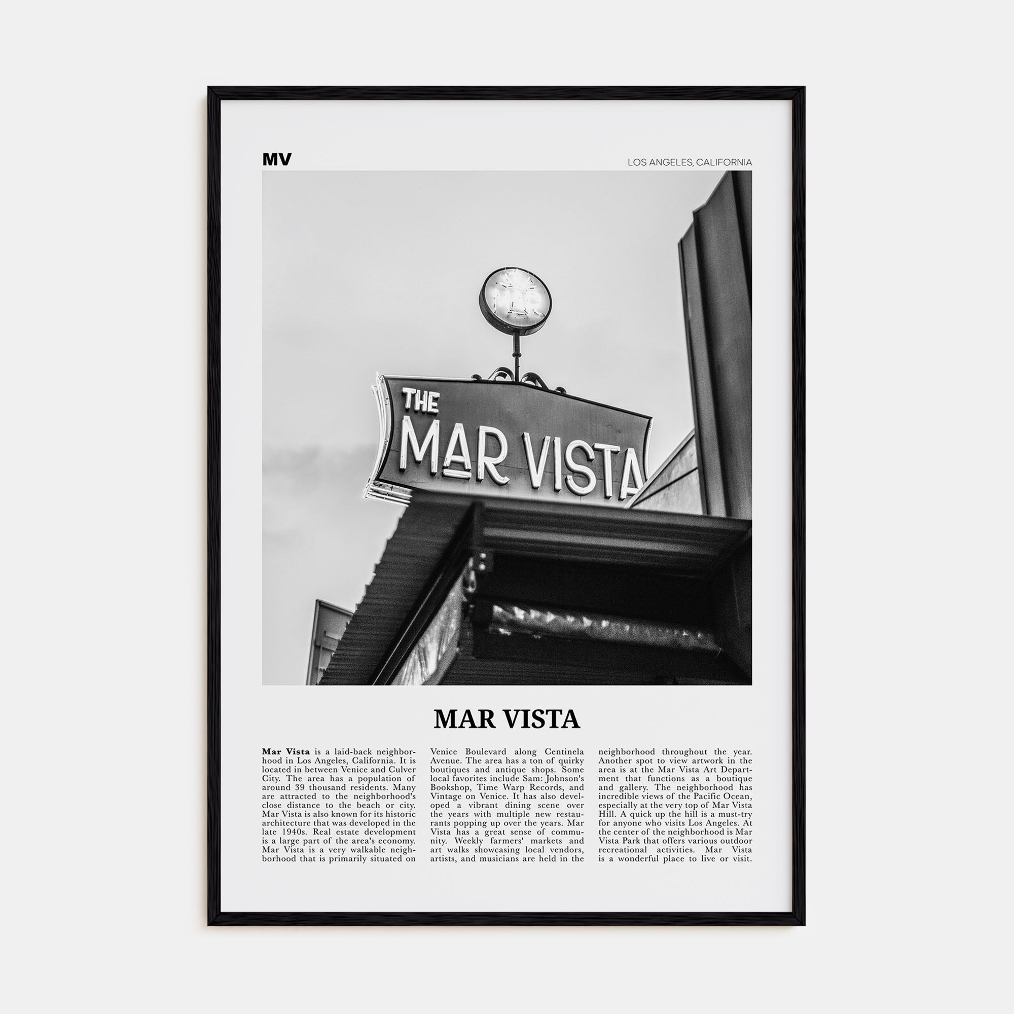 Mar Vista Travel B&W Poster