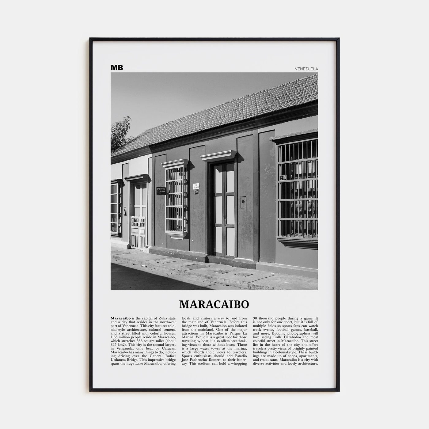 Maracaibo Travel B&W Poster