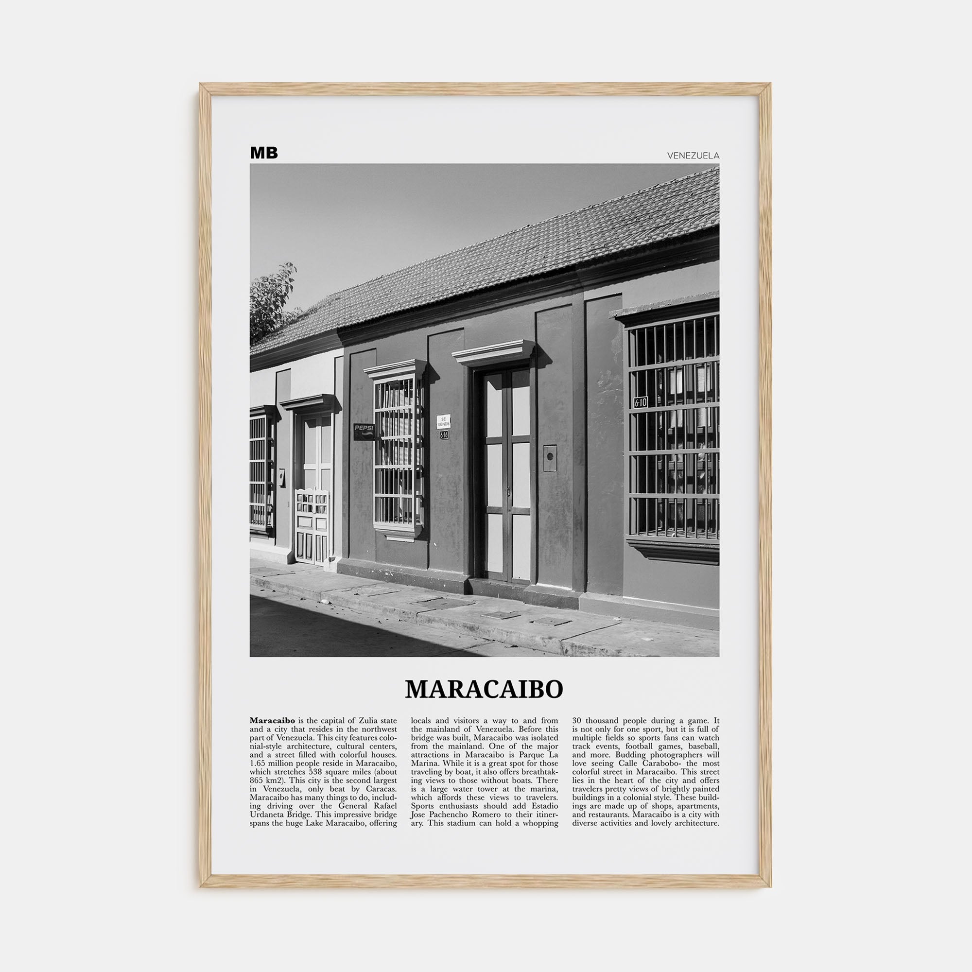 Maracaibo Travel B&W Poster