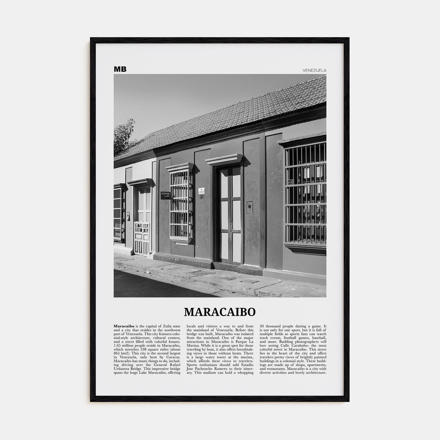 Maracaibo Travel B&W Poster