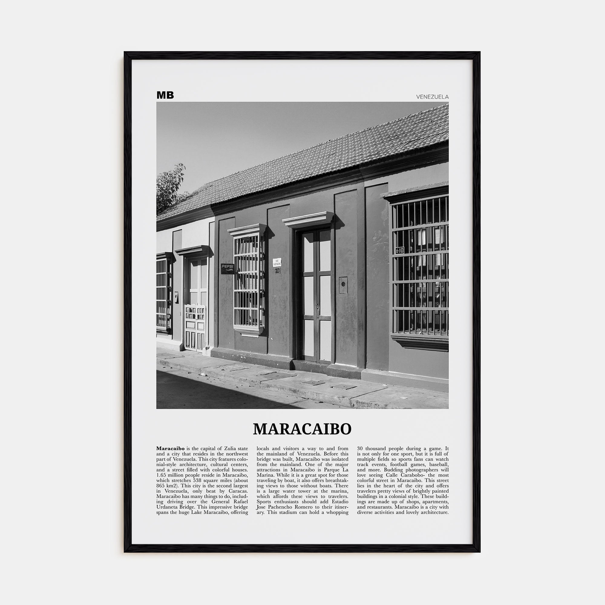 Maracaibo Travel B&W Poster