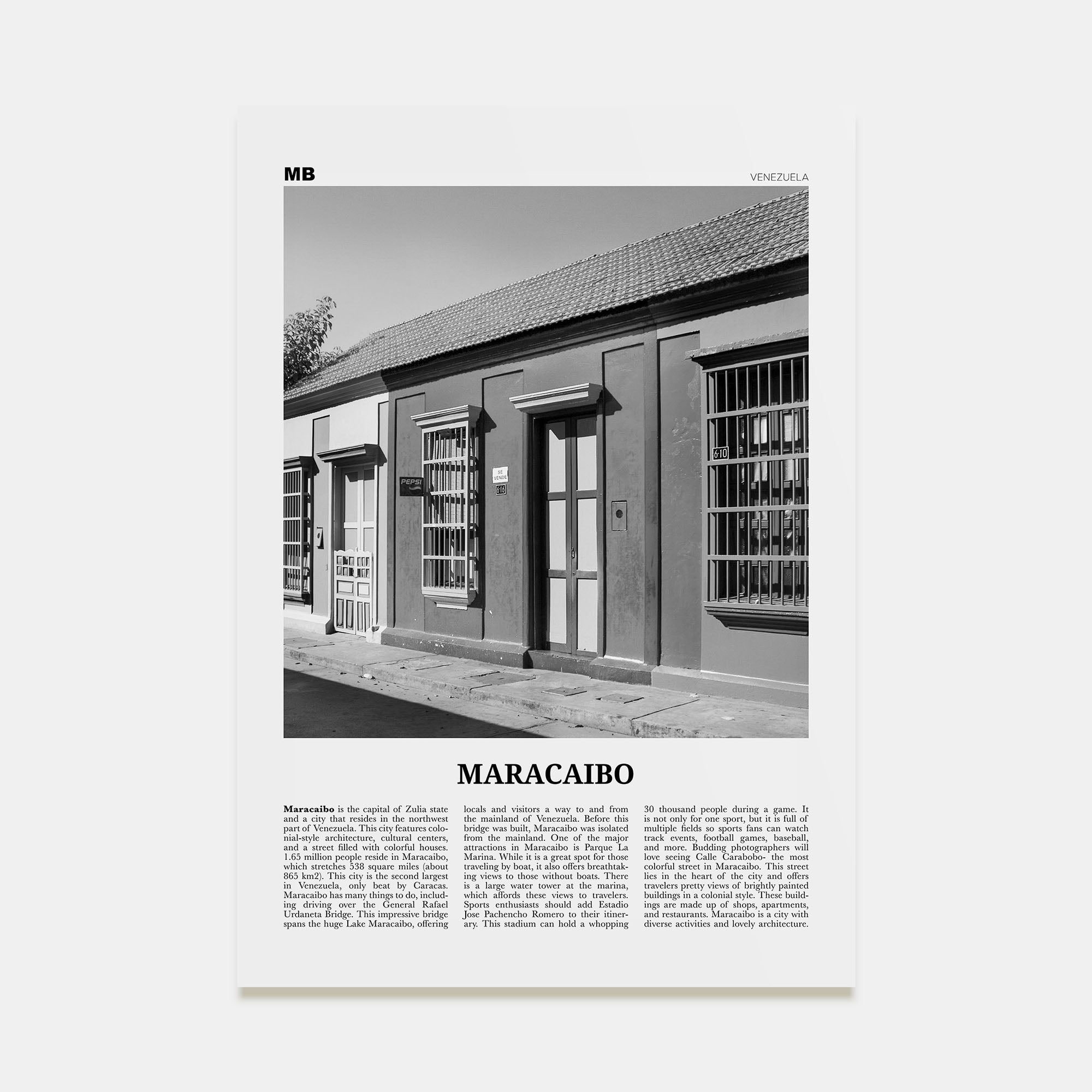 Maracaibo Travel B&W Poster