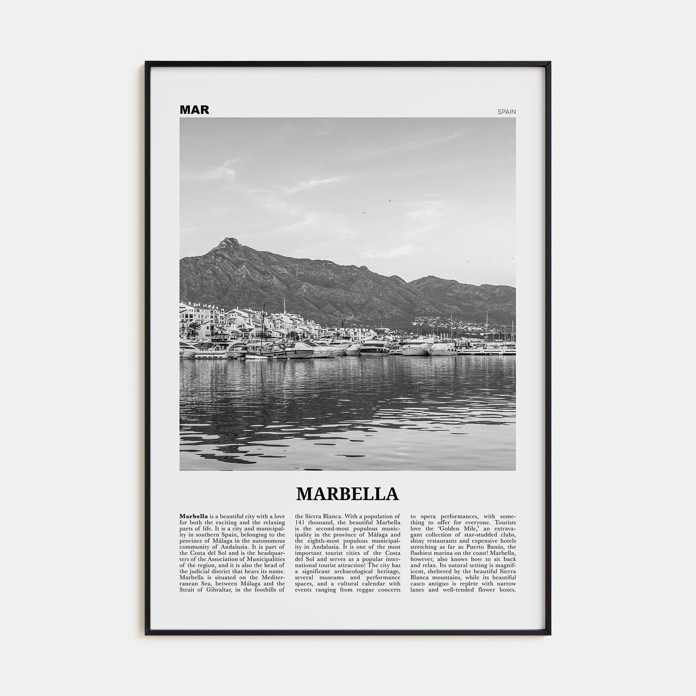 Marbella Travel B&W Poster