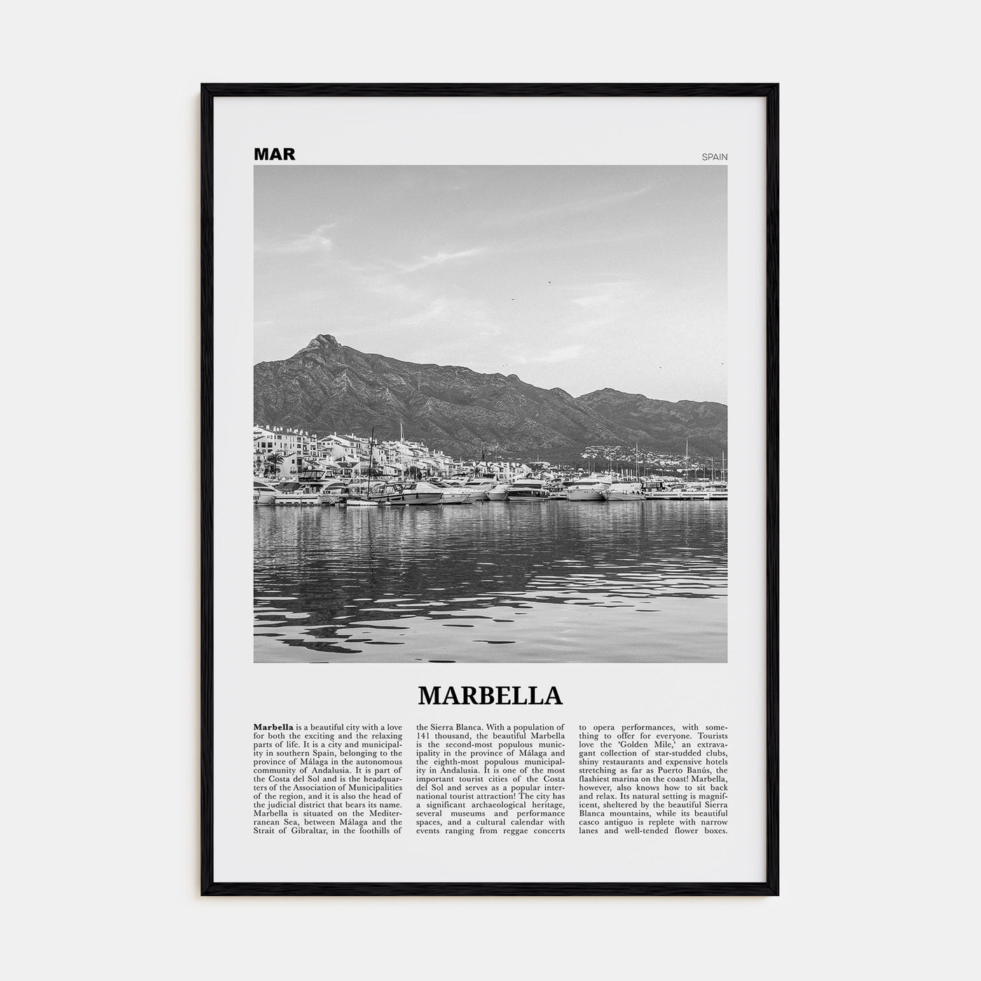 Marbella Travel B&W Poster