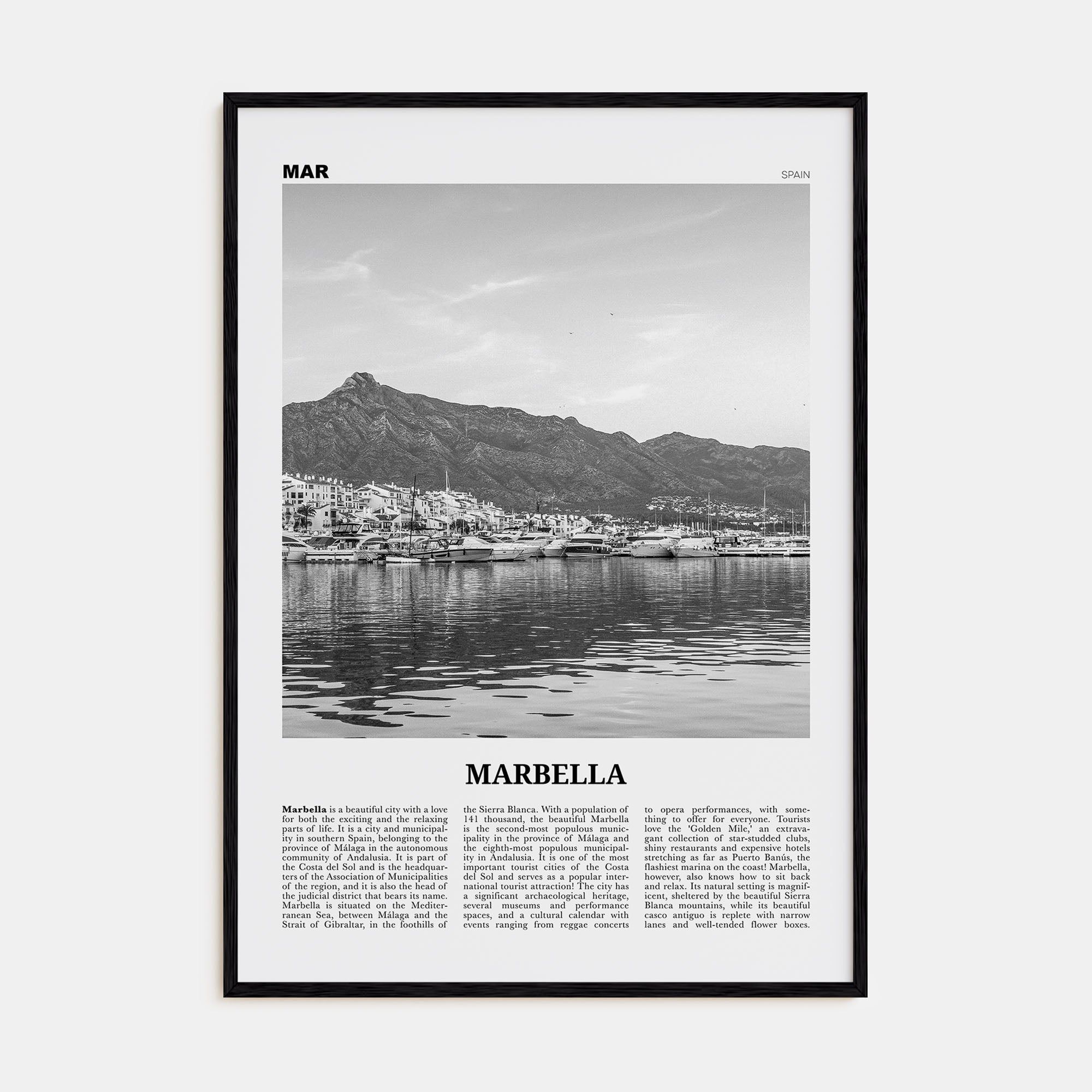 Marbella Travel B&W Poster