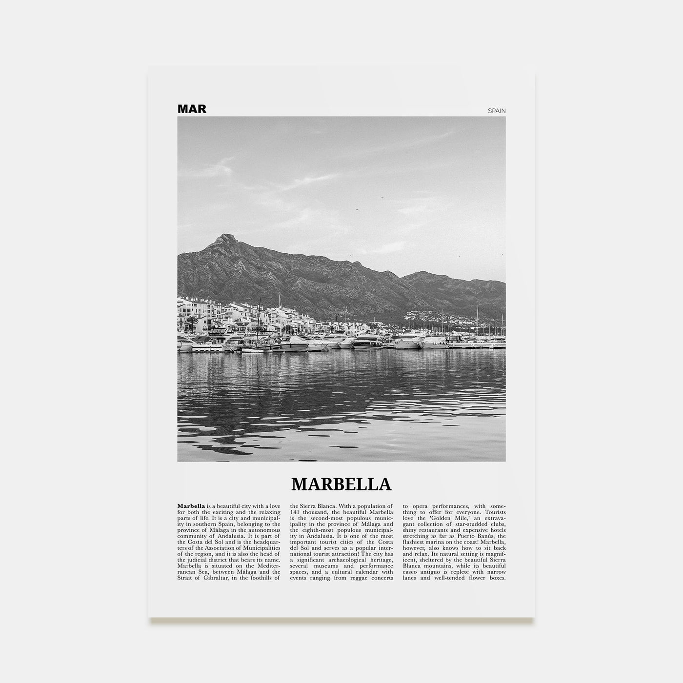 Marbella Travel B&W Poster