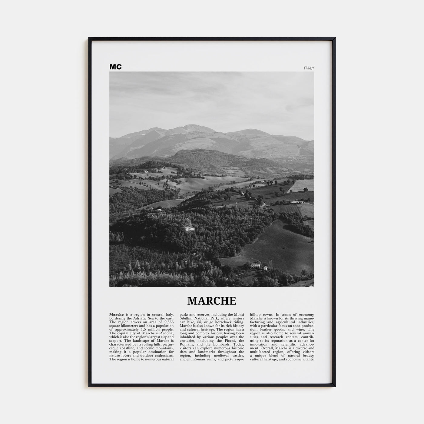 Marche Travel B&W Poster
