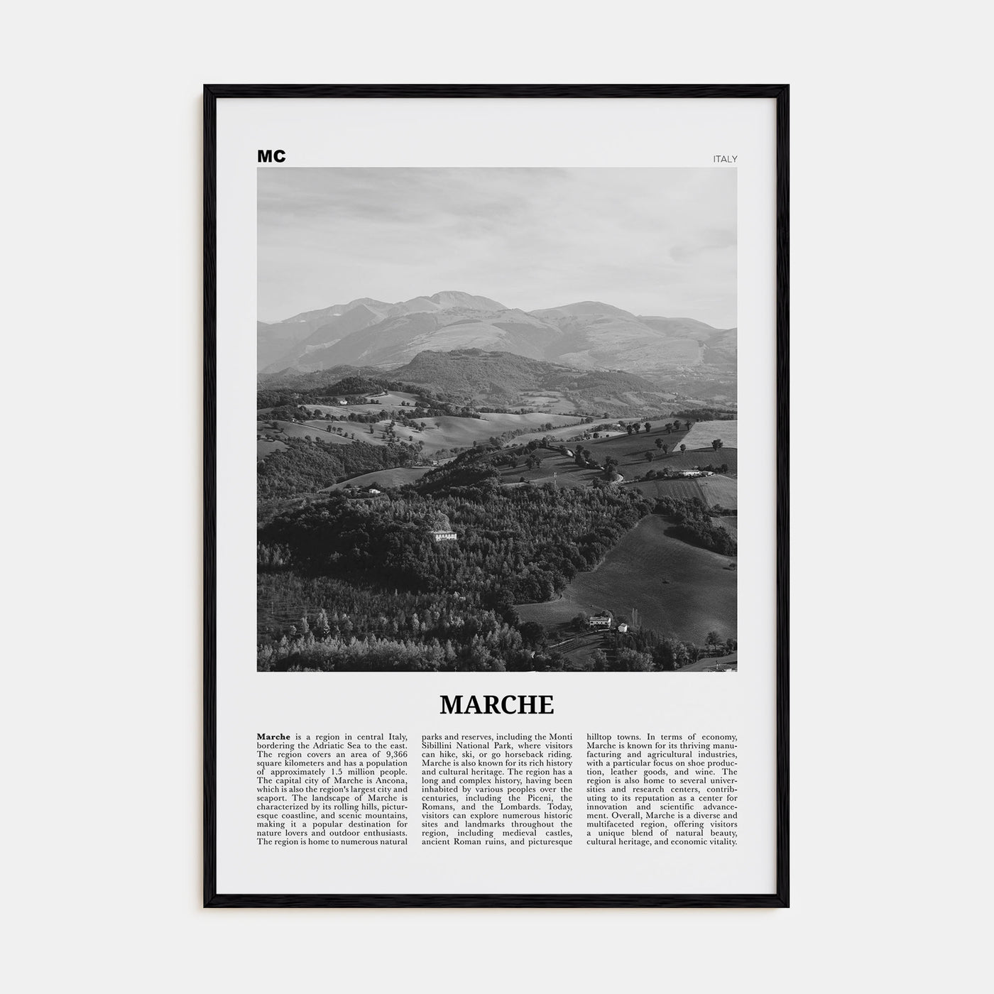 Marche Travel B&W Poster