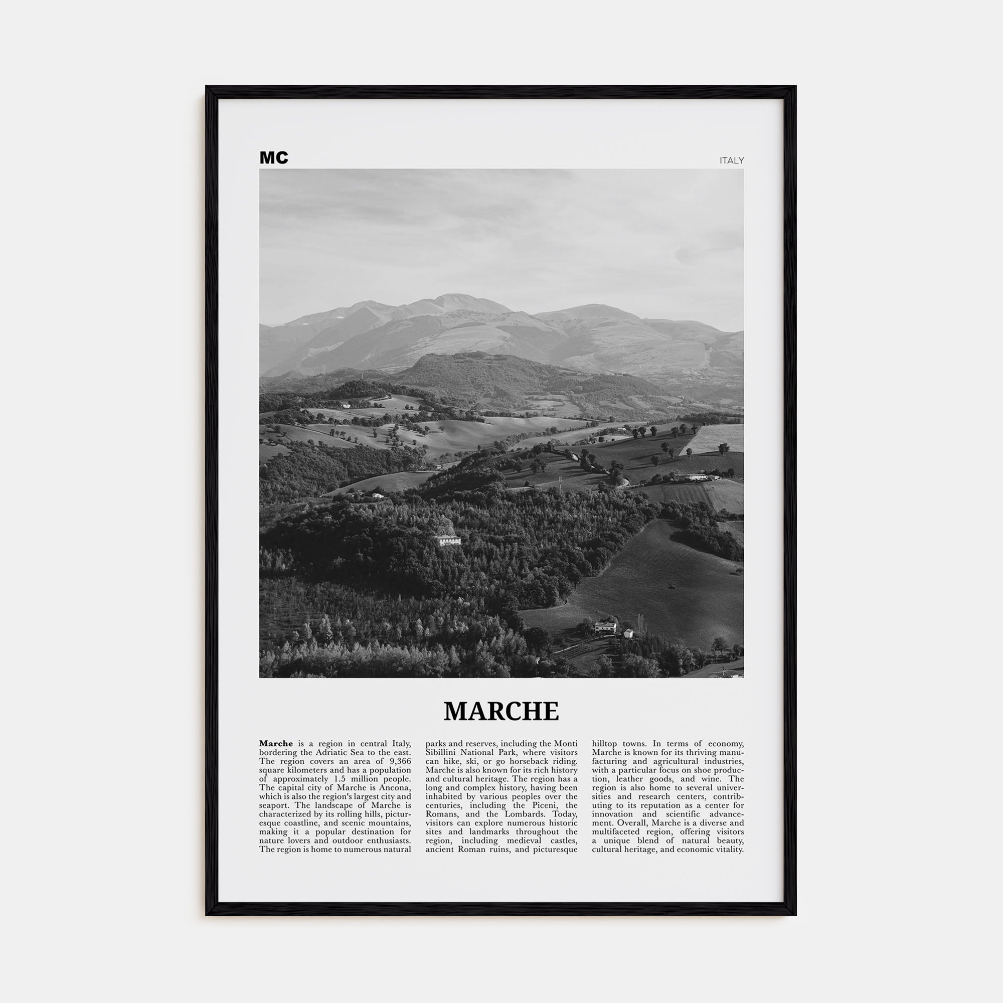 Marche Travel B&W Poster