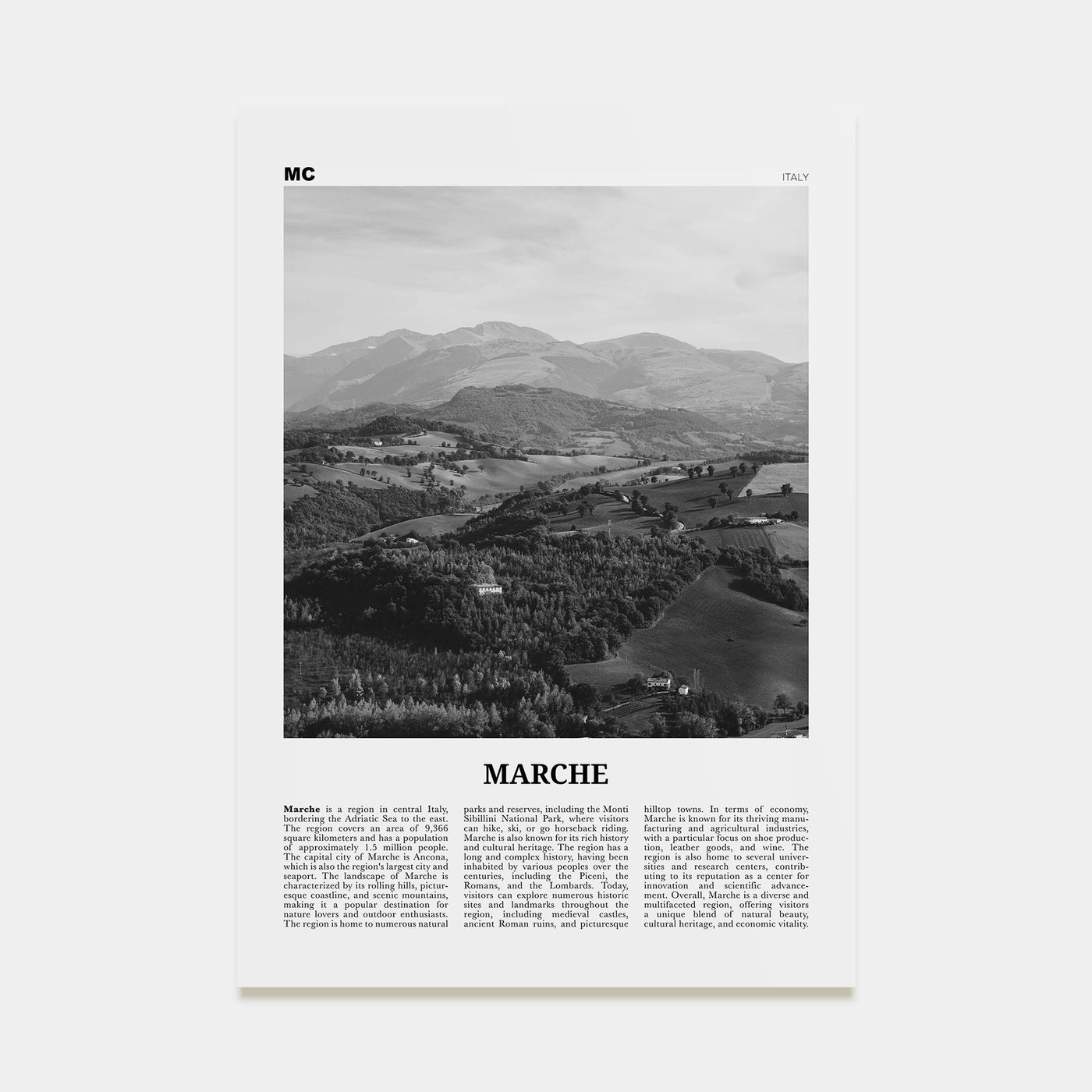 Marche Travel B&W Poster
