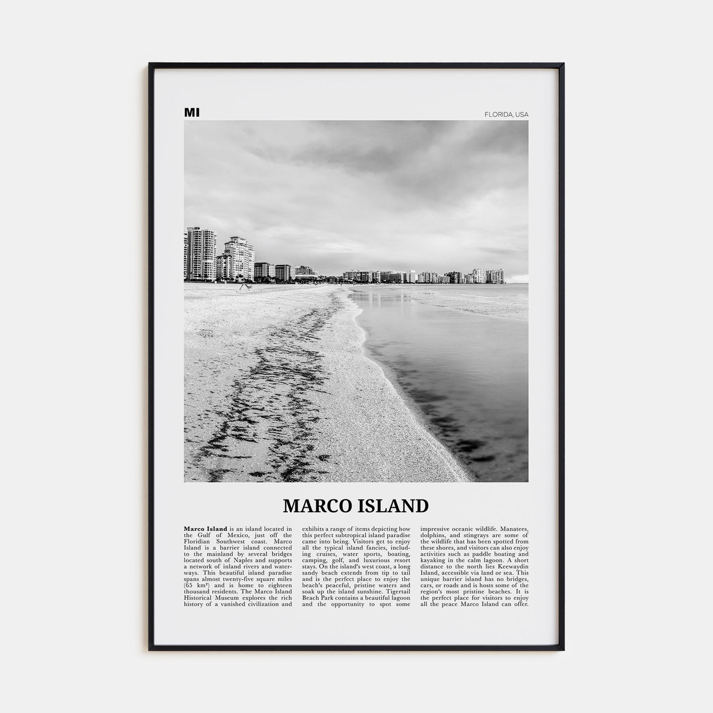 Marco Island Travel B&W Poster