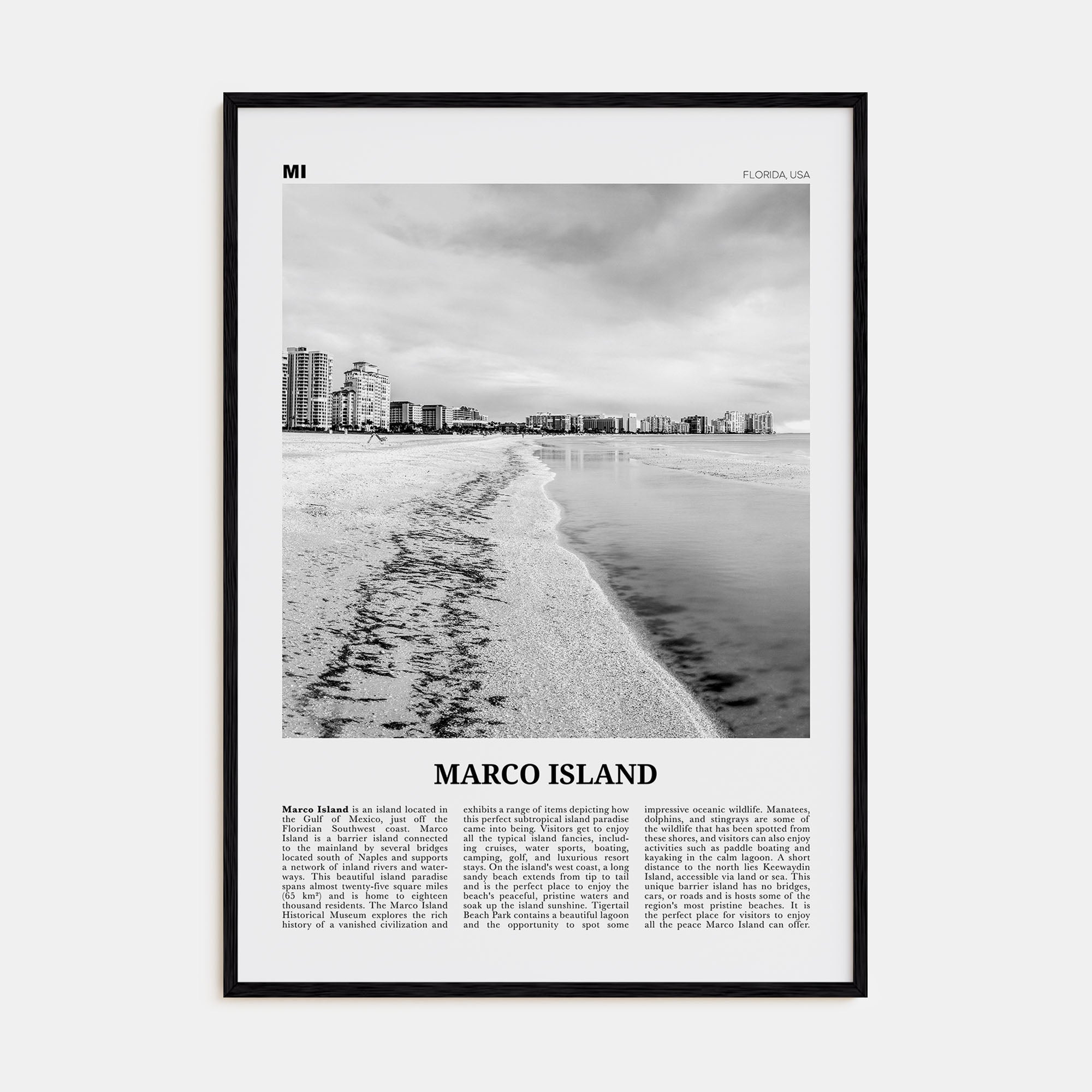 Marco Island Travel B&W Poster