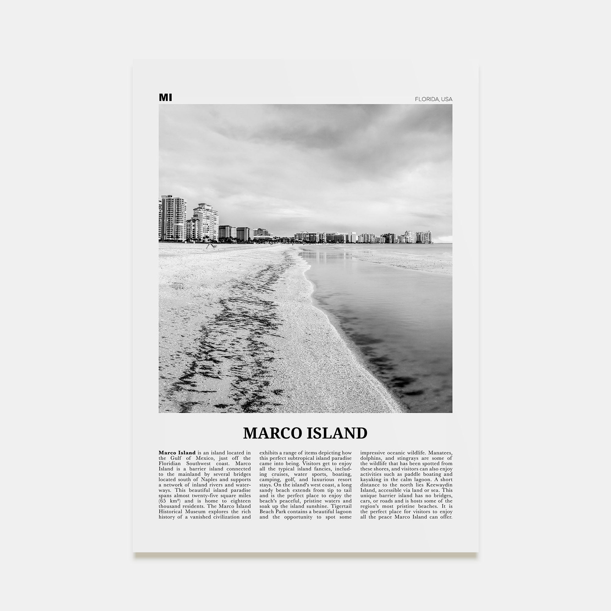 Marco Island Travel B&W Poster