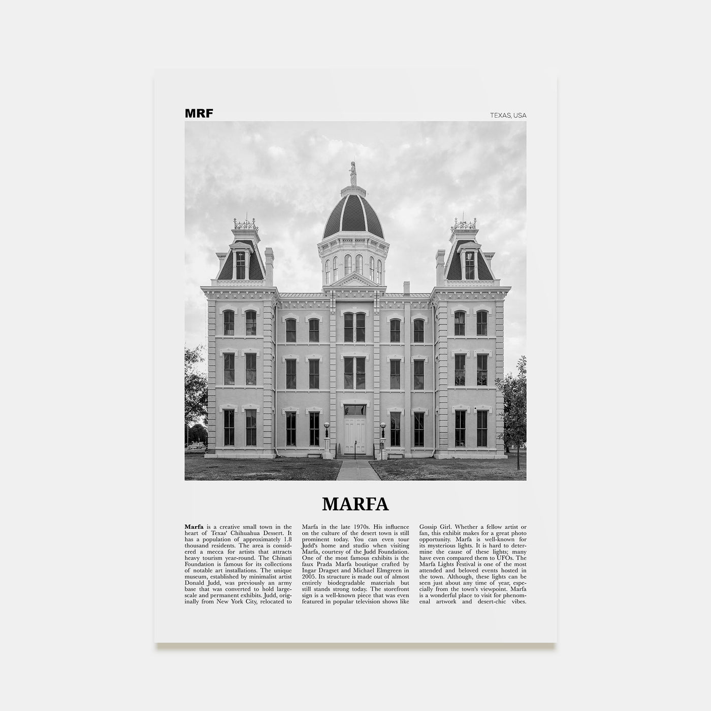 Marfa Travel B&W Poster