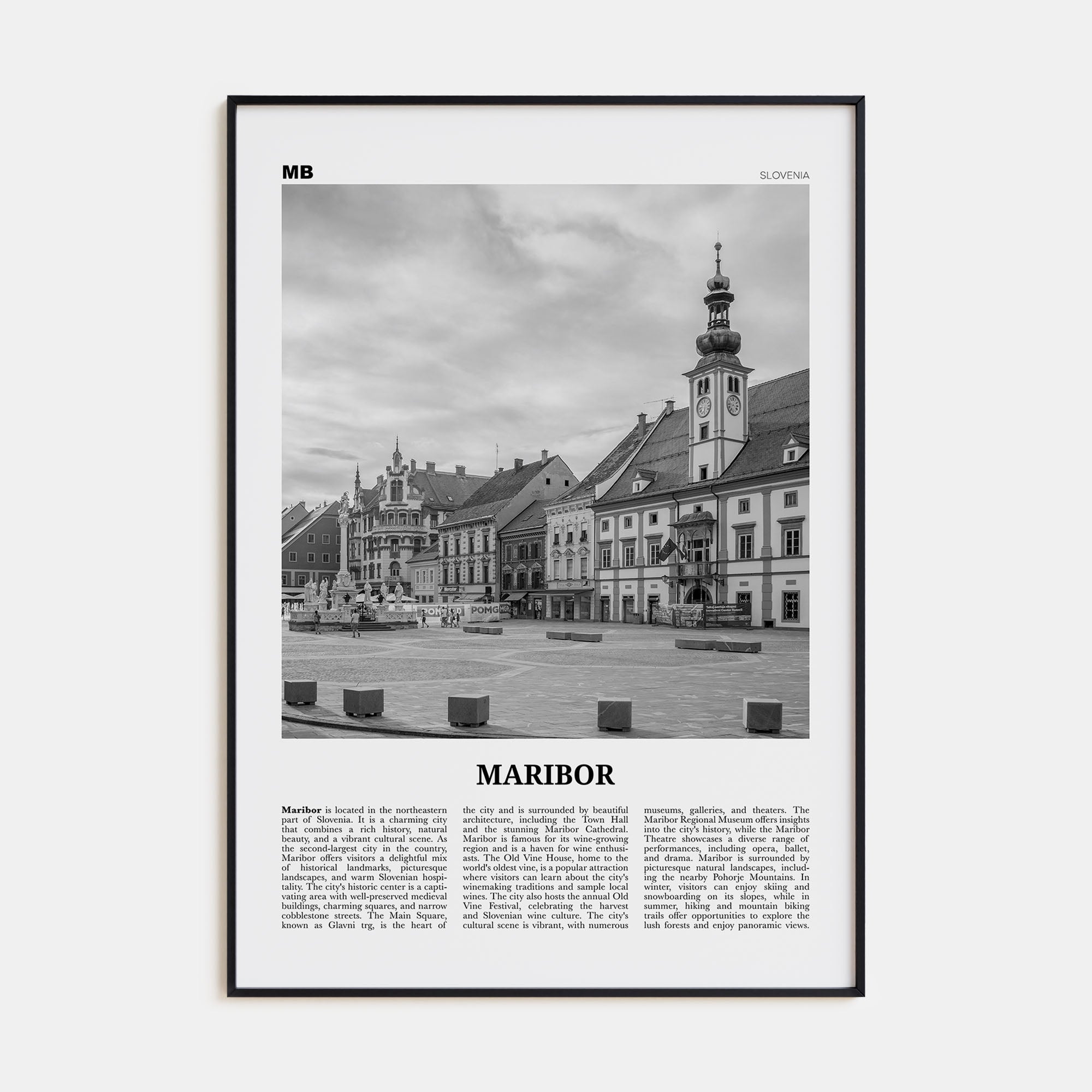 Maribor Travel B&W Poster