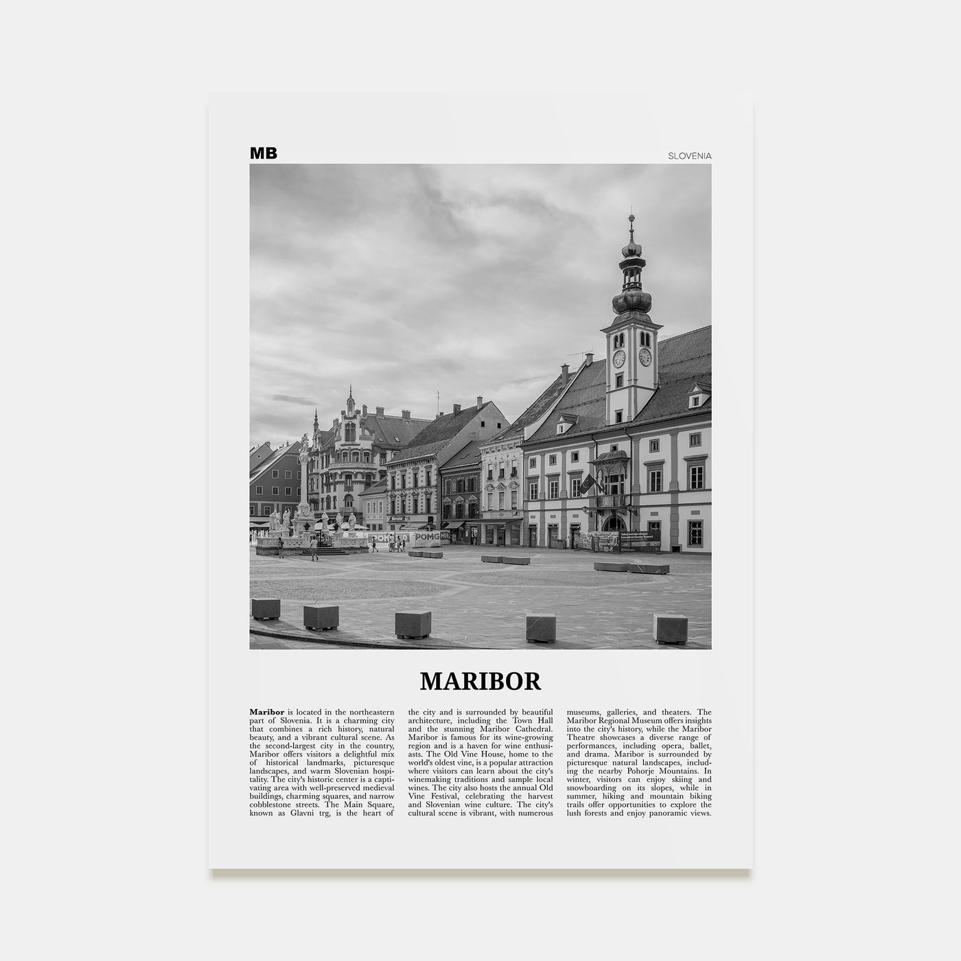 Maribor Travel B&W Poster
