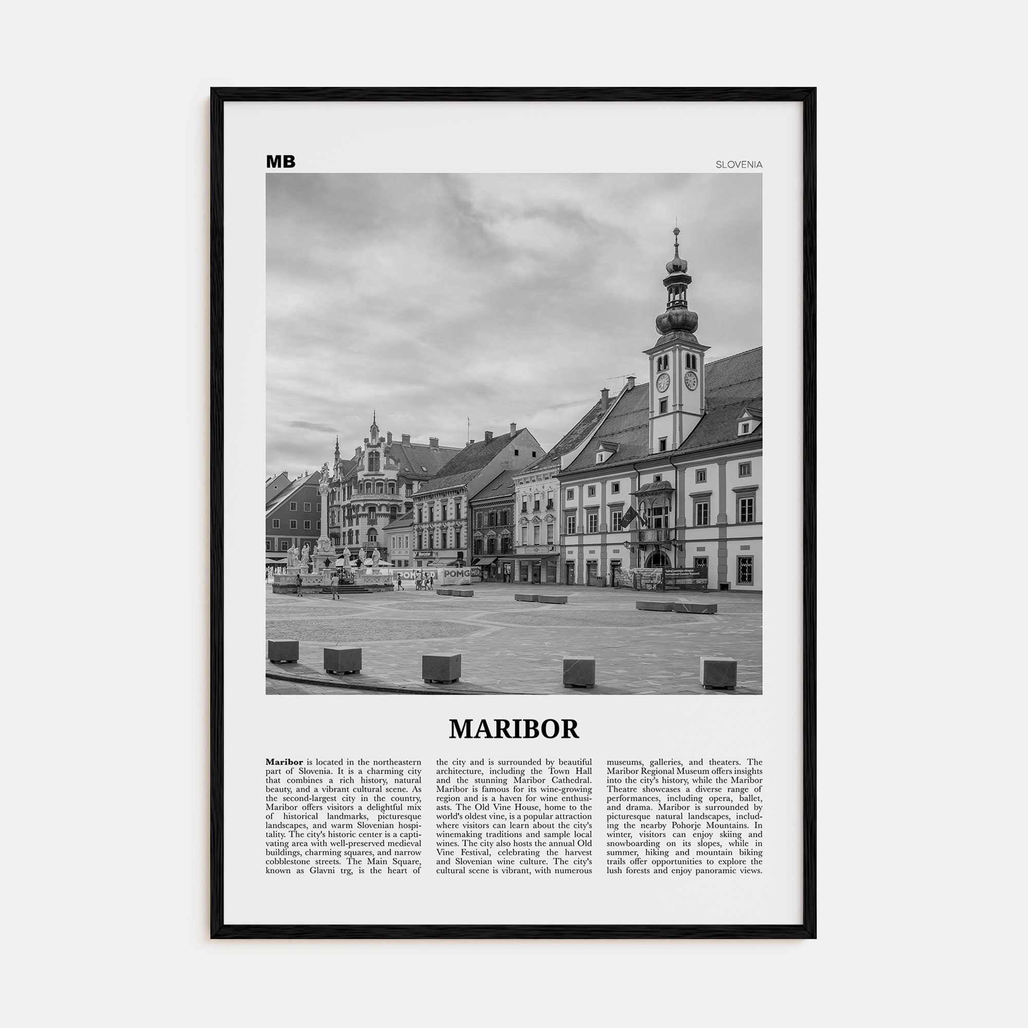 Maribor Travel B&W Poster
