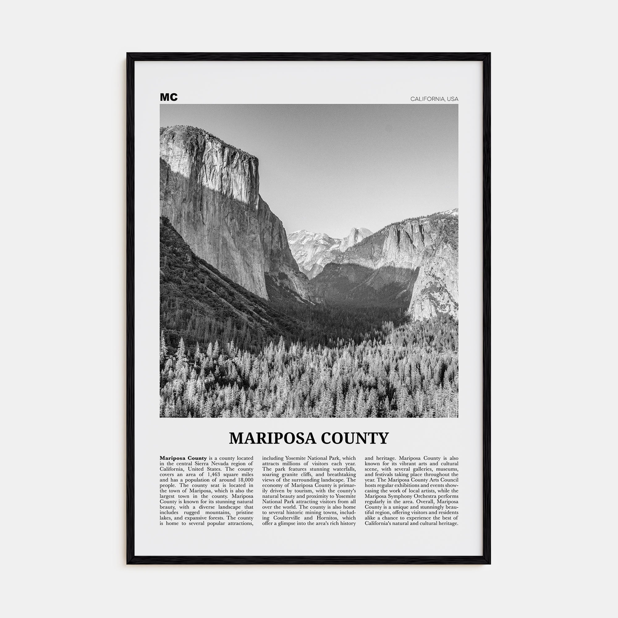 Mariposa County Travel B&W Poster