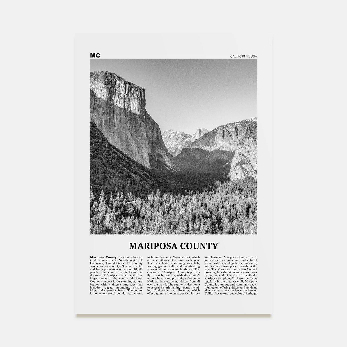 Mariposa County Travel B&W Poster