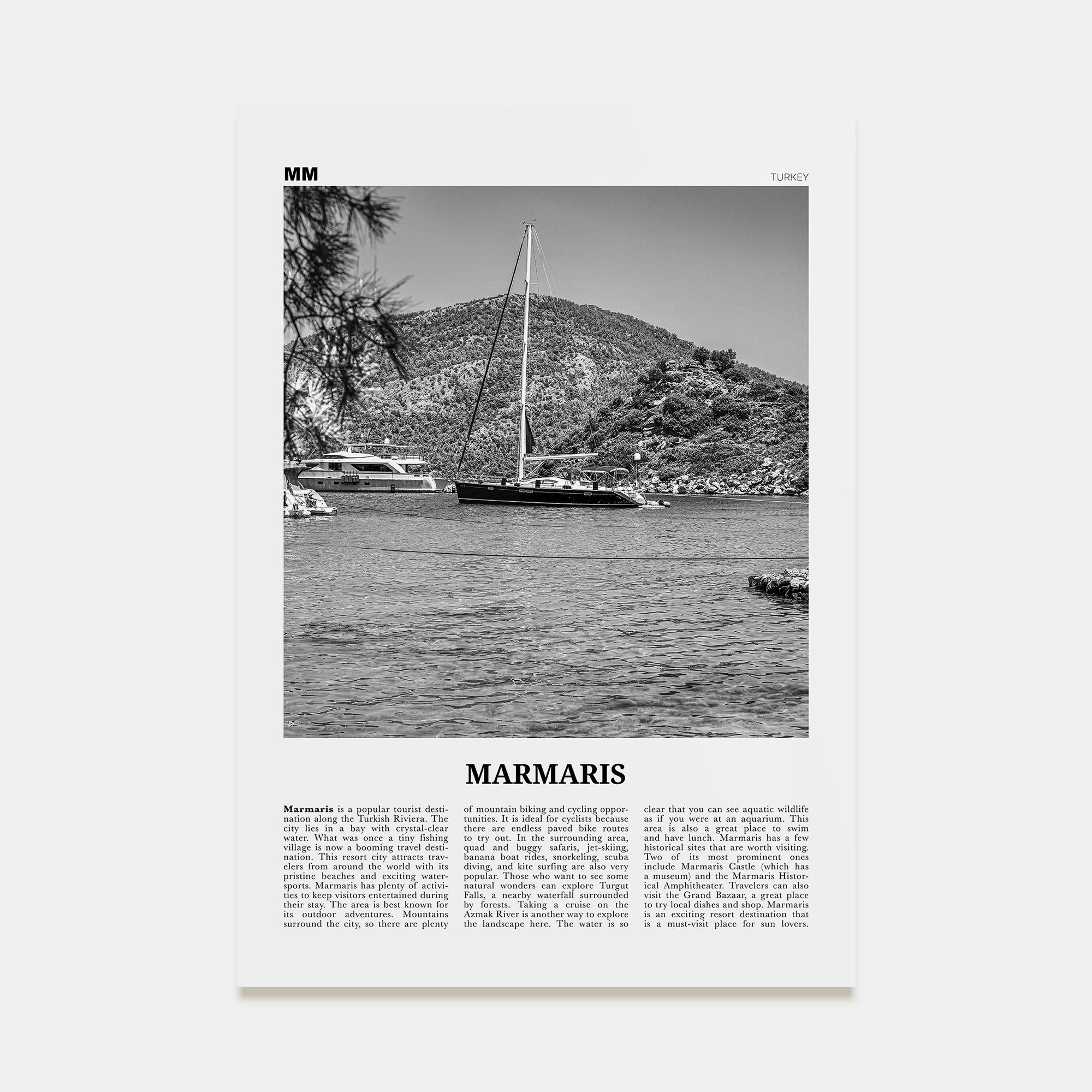 Marmaris Travel B&W Poster